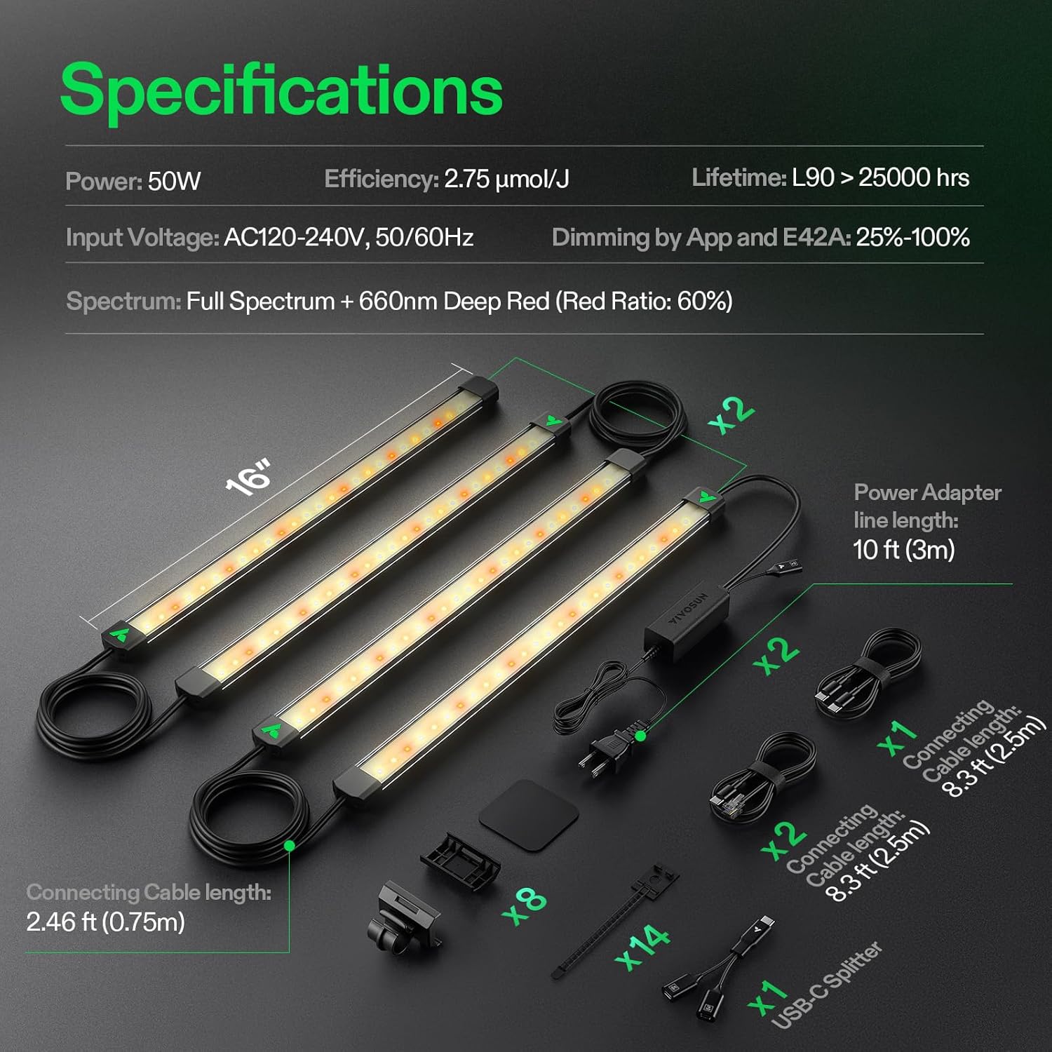 Thumbnail 2 de VIVOSUN LumaRay Lampada LED Grow 40 cm – Set da 8, luci laterali a spettro completo