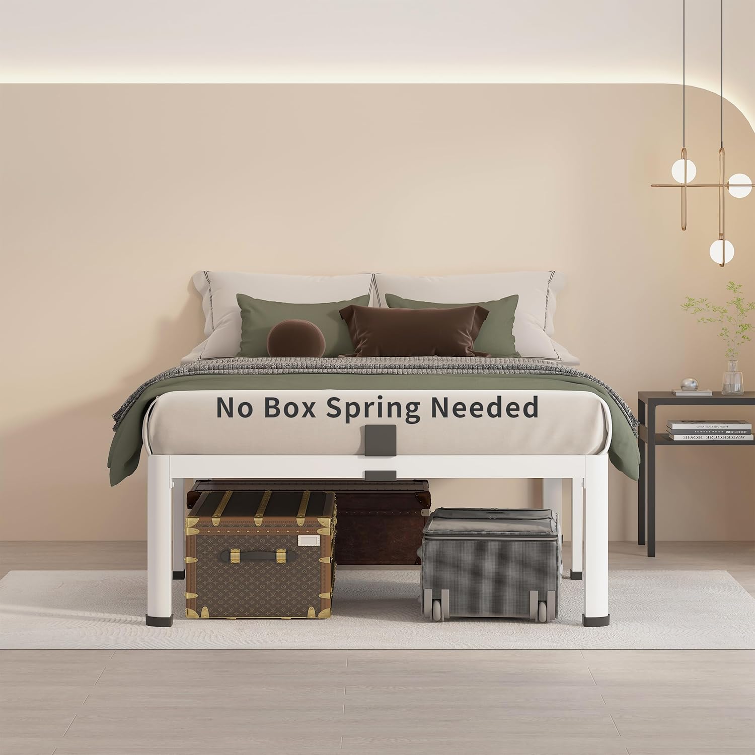 Thumbnail 5 de MAF 18 Inch Twin Bed Frame White with Round Corner Legs and Heavy-Duty Slats