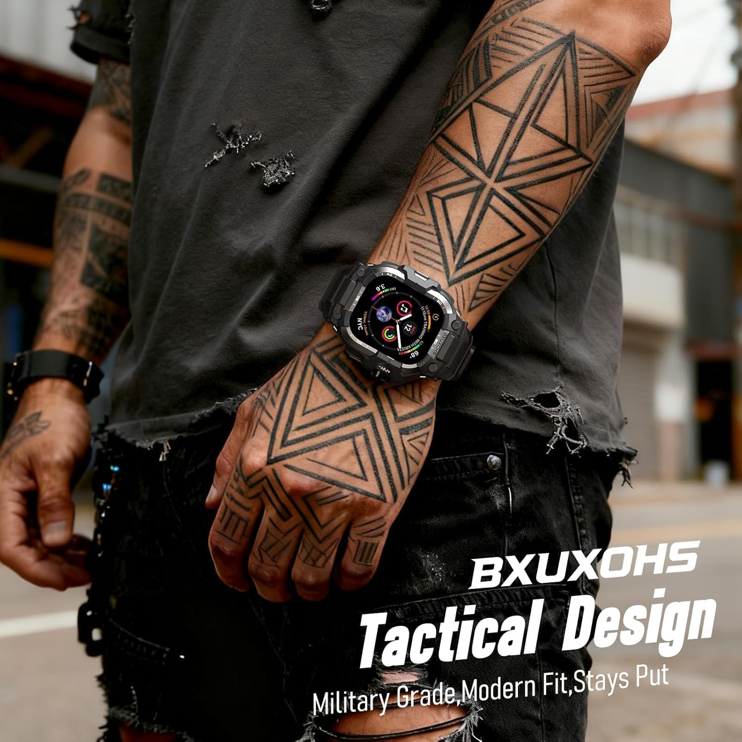Thumbnail 2 de BXUXOHS Rugged Case & Band for Apple Watch 45mm (Series 9/8/7) — Black Titanium
