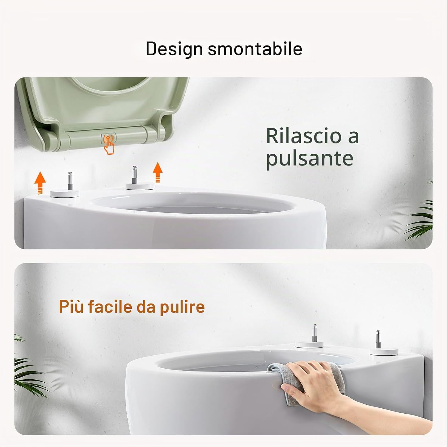 Detalle de Pipishell Sedile WC con chiusura ammortizzata e sgancio rapido, forma a O (verde) – fissaggio dall’alto