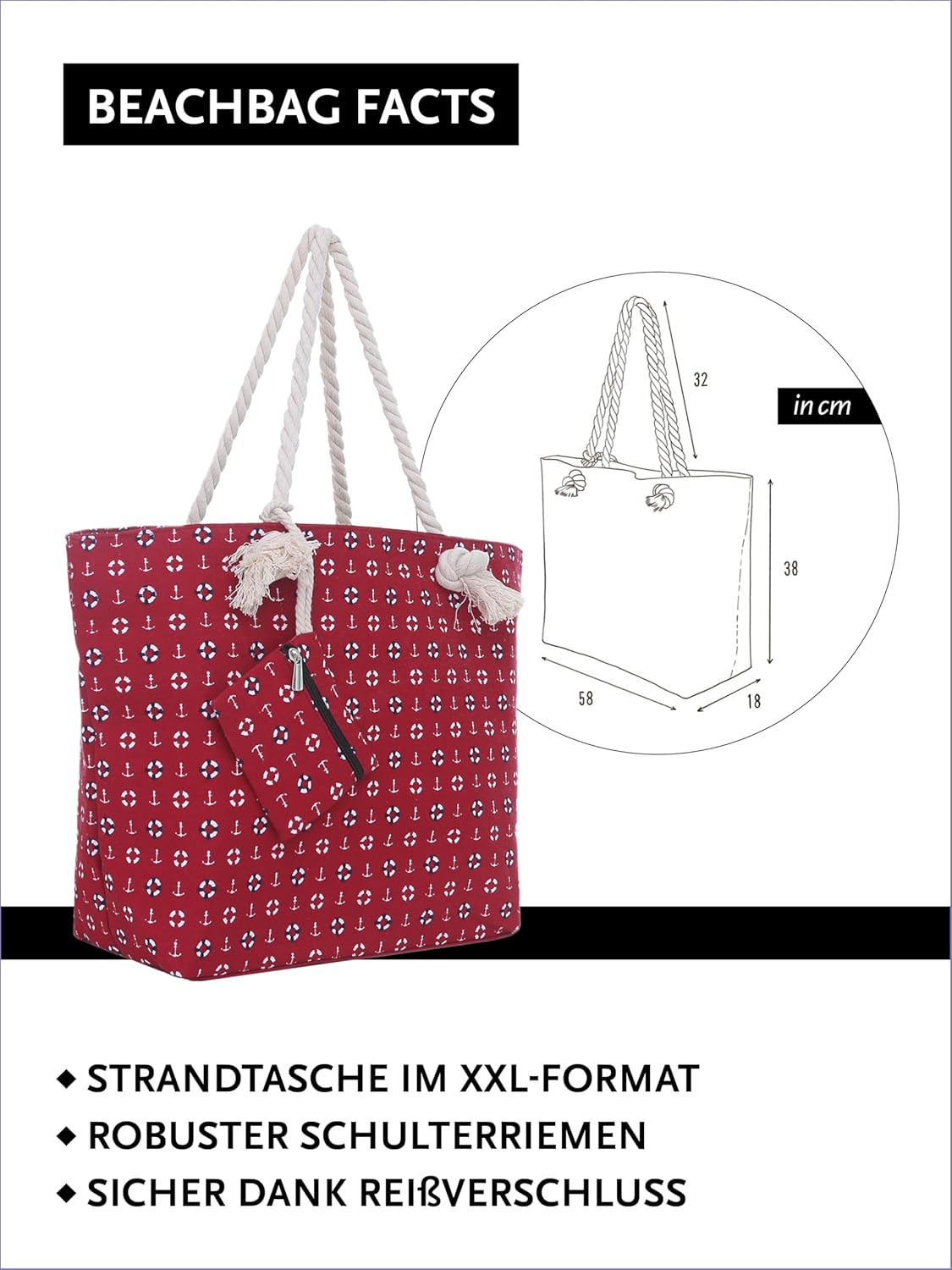Thumbnail 1 de DonDon Strandtasche XXL mit Reißverschluss – Umhängetasche Damen, Shopper Beachbag mit Schulterriemen