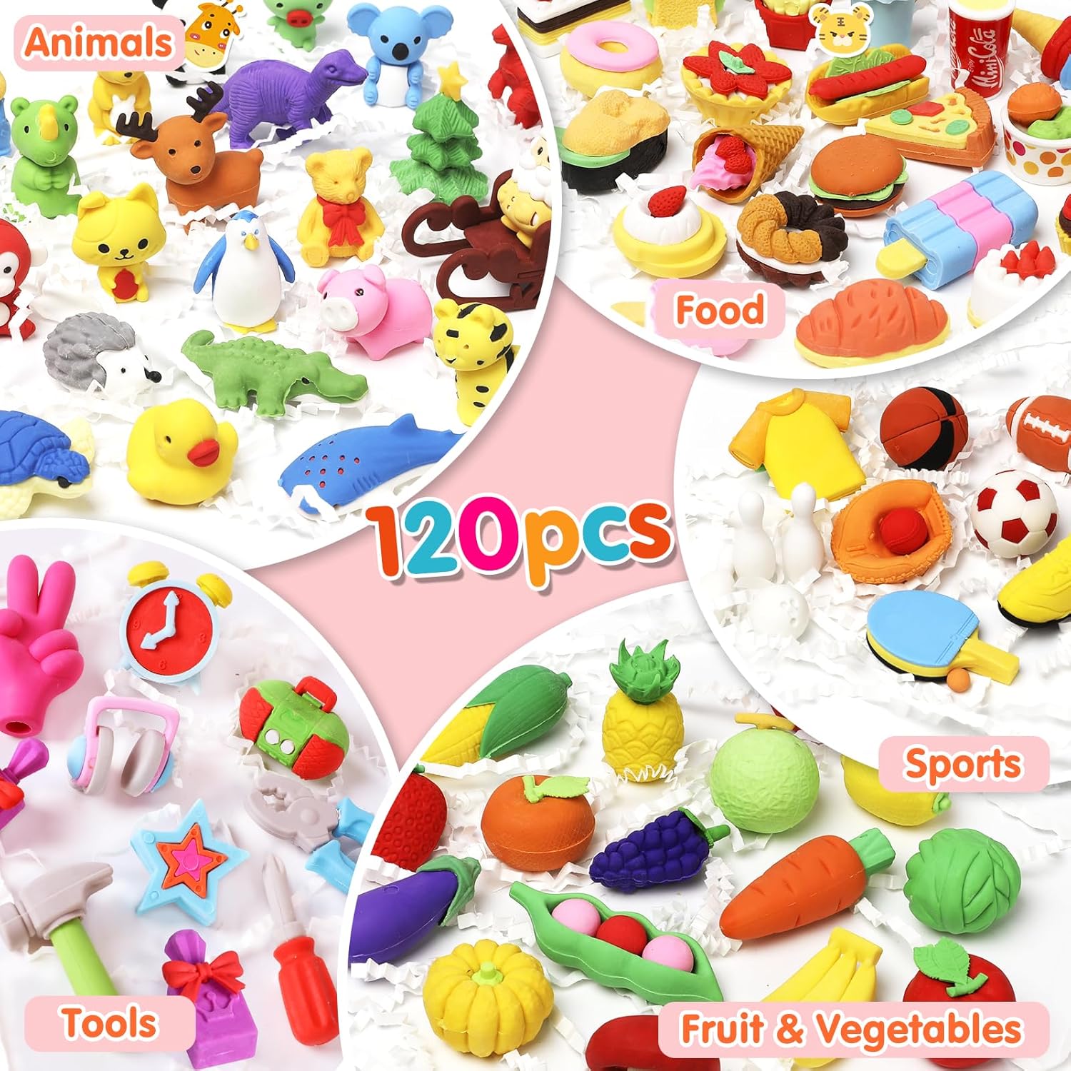 Thumbnail 3 de Moosia 120 Pack Animal Pencil Erasers for Kids: 3D Puzzle Take Apart Desk Pets & Party Favors