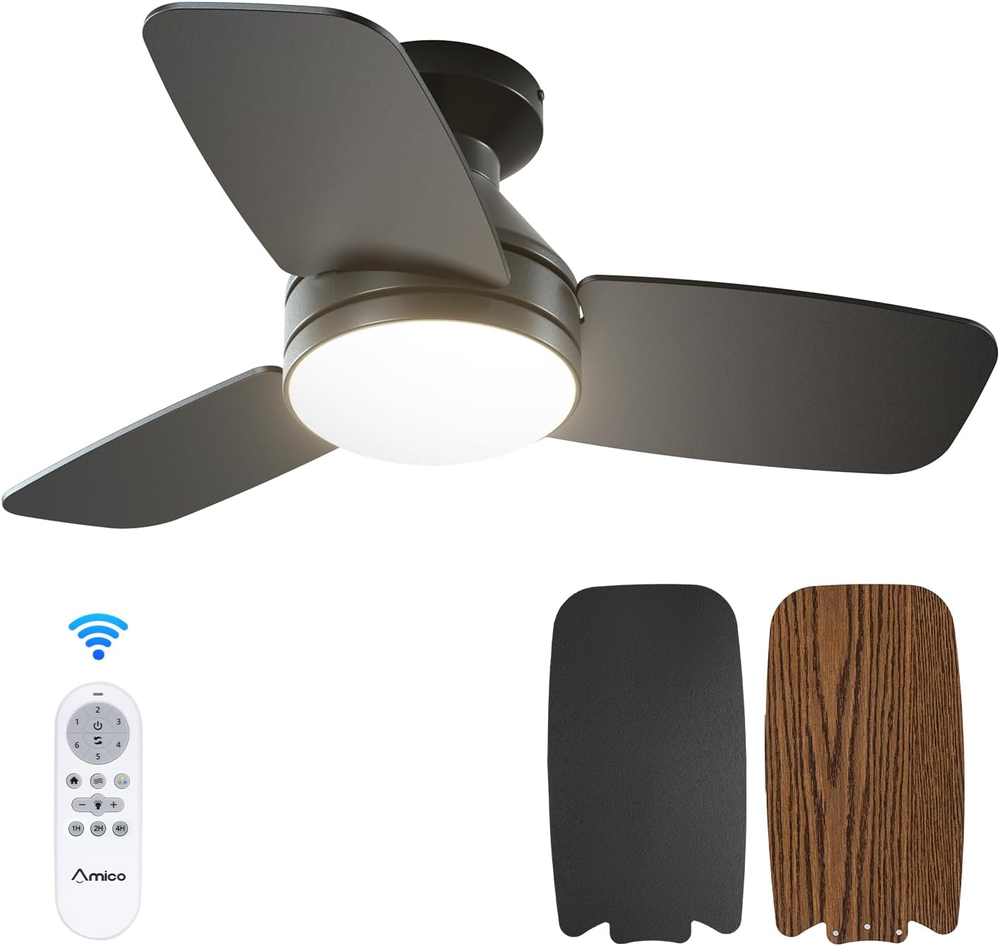 Detalle de Amico KFM30PLY01R1 30-Inch Ceiling Fan with Light, Remote and Reversible DC Motor