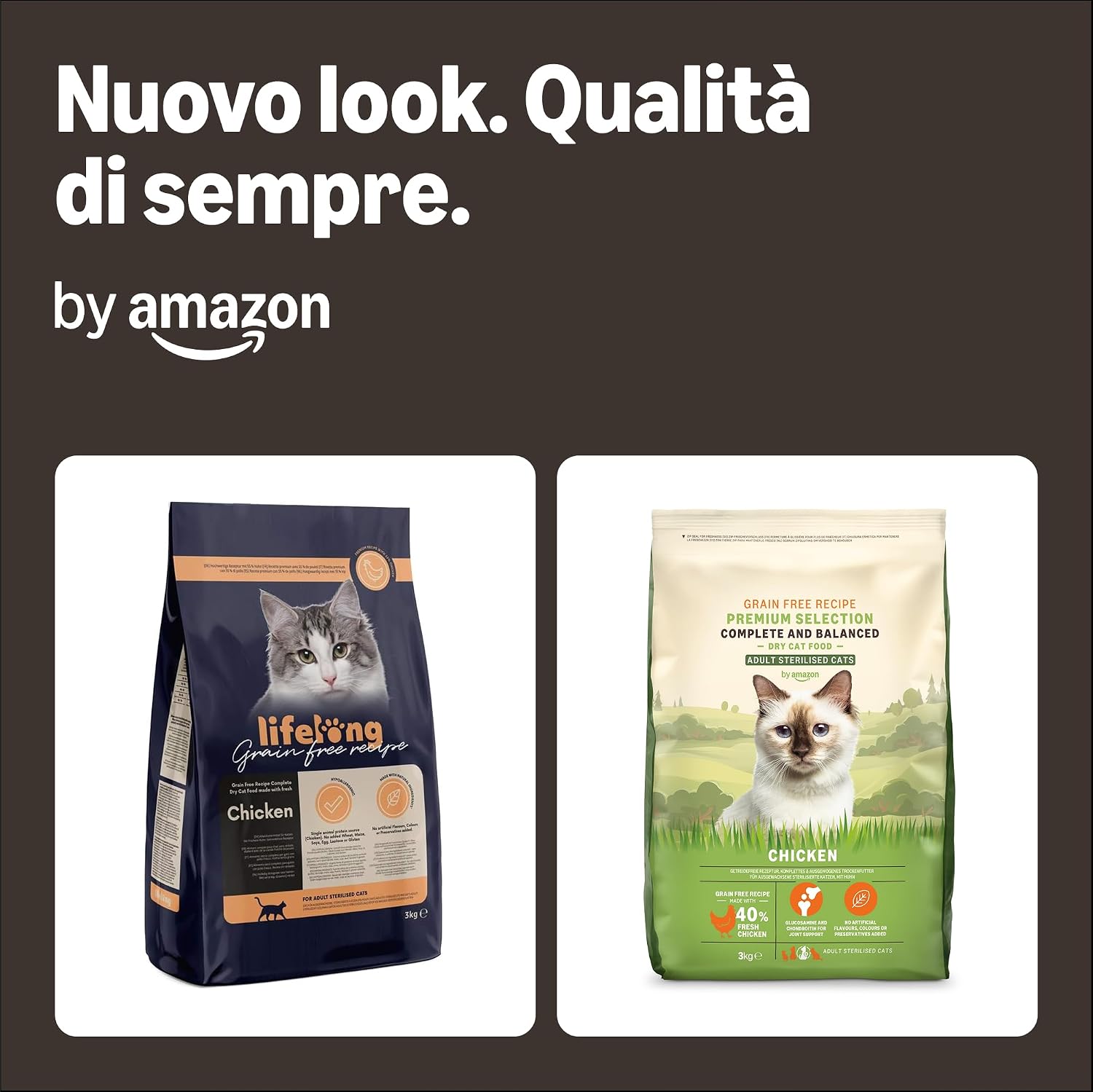 Detalle de By Amazon Grainfree Recipe Dry Cat Food (Sterilised/Light) con Pollo Fresco - 3kg