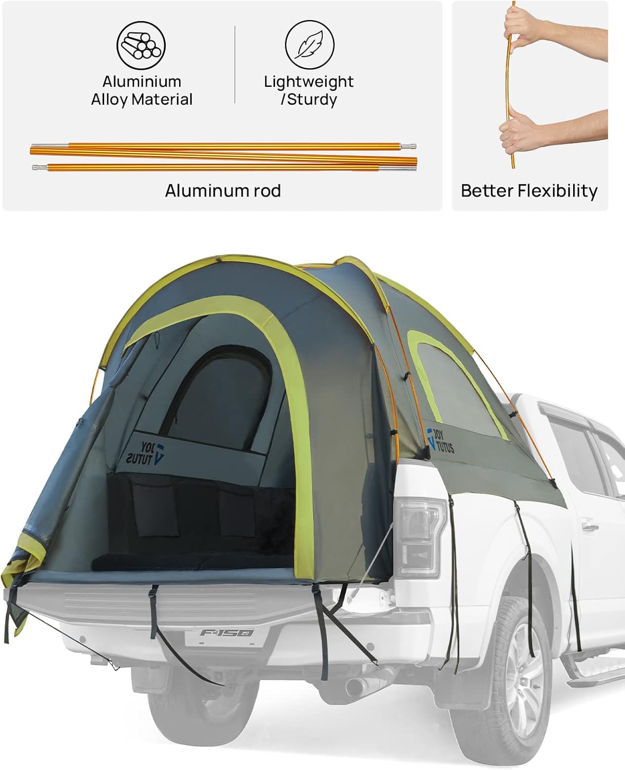 Thumbnail 5 de JOYTUTUS Pickup Truck Tent 5ft 2.0 (Double-Layer, Waterproof PU2000mm) for 2 People, Portable Truck Bed Tent — Green