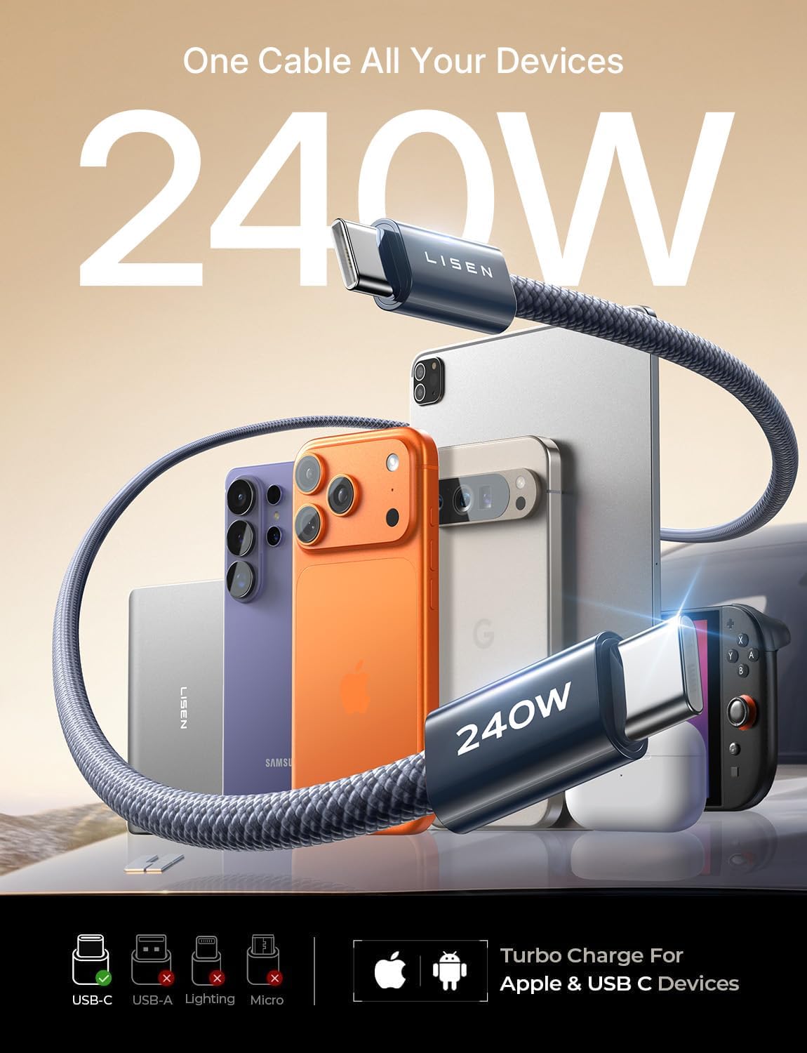 Detalle de LISEN USB-C charging cable 240W