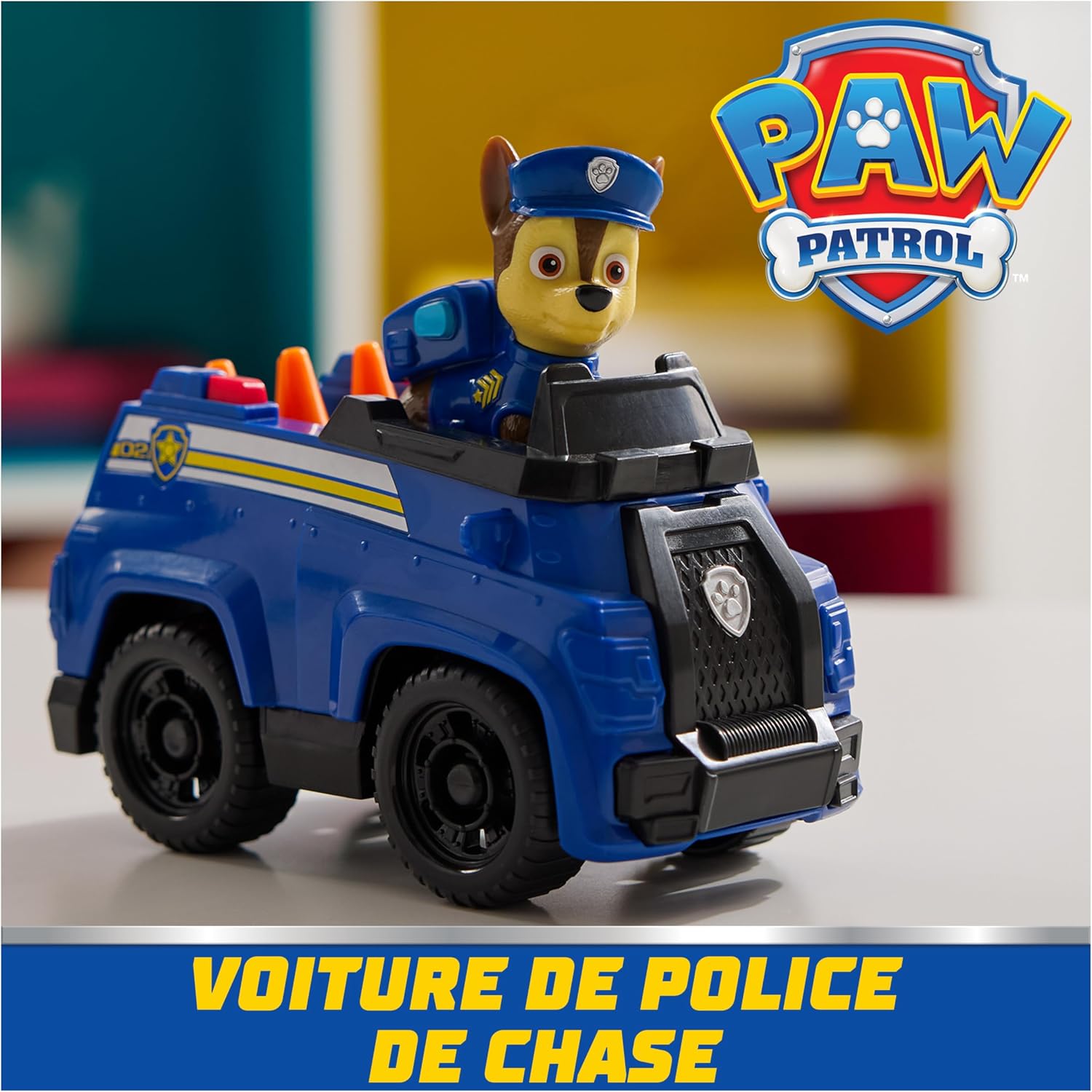 Detalle de Paw Patrol Pat Patrouille – Véhicule figurine Chase (voiture de police) en plastique recyclé