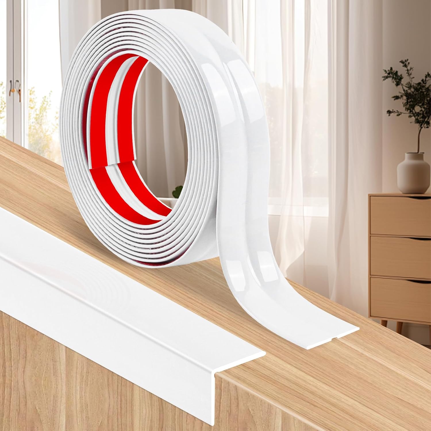 Detalle de XiangEStar ZJT-D13G3-2cmx3m-WT zelfklevende PVC-hoekstrip, wit, 3 m