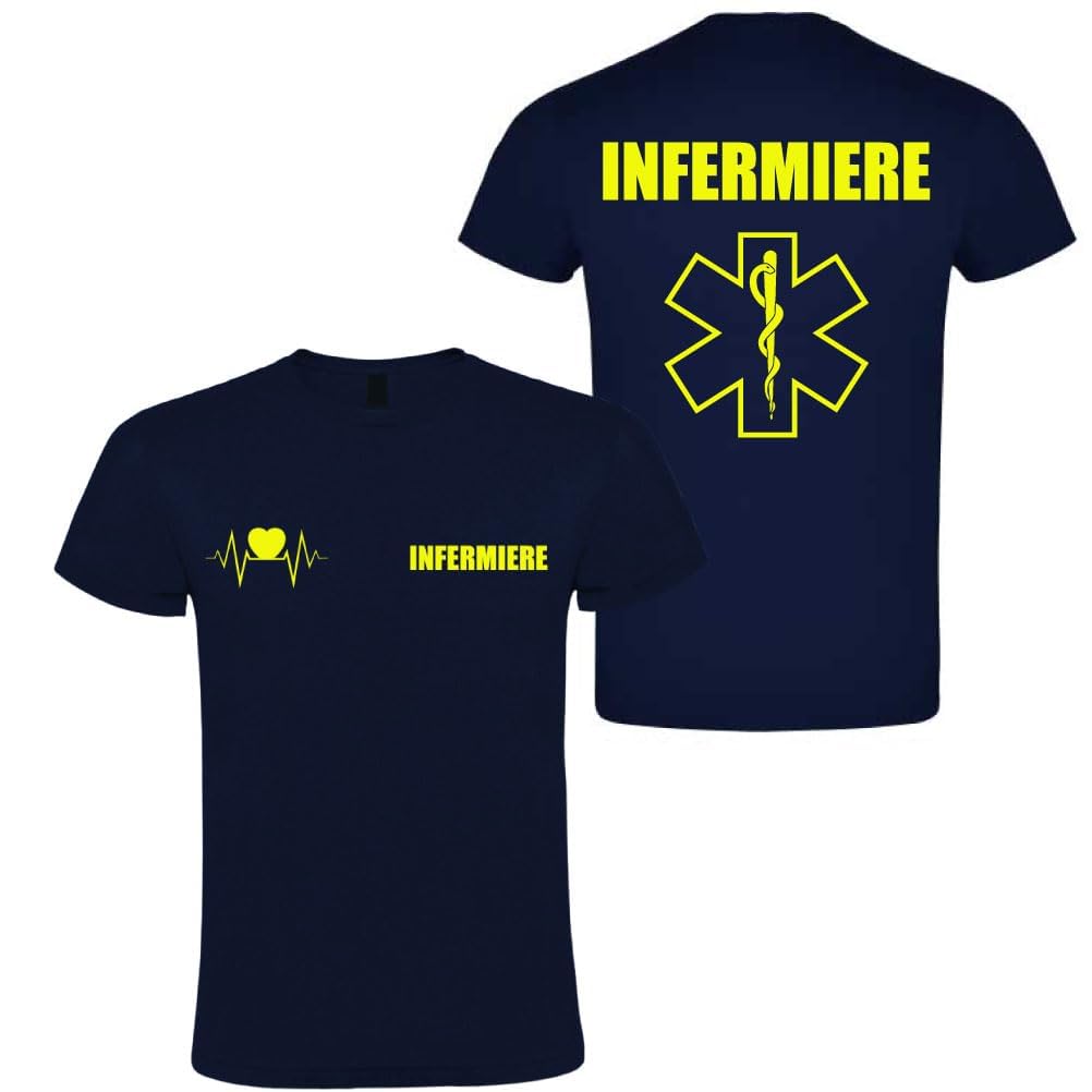Thumbnail 3 de T-shirt in cotone per infermiere 118 soccorso con stampa fluo fronte e retro NM (Blu Navy, S)