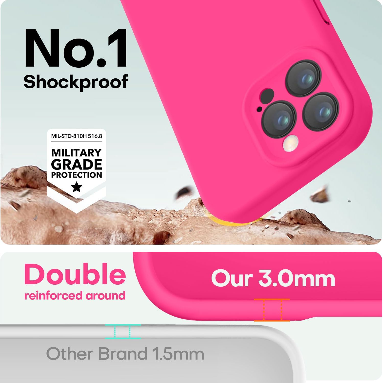 Thumbnail 3 de LOVE 3000 for iPhone 16 Pro Case – Premium Hot Pink Silicone with Soft Lining