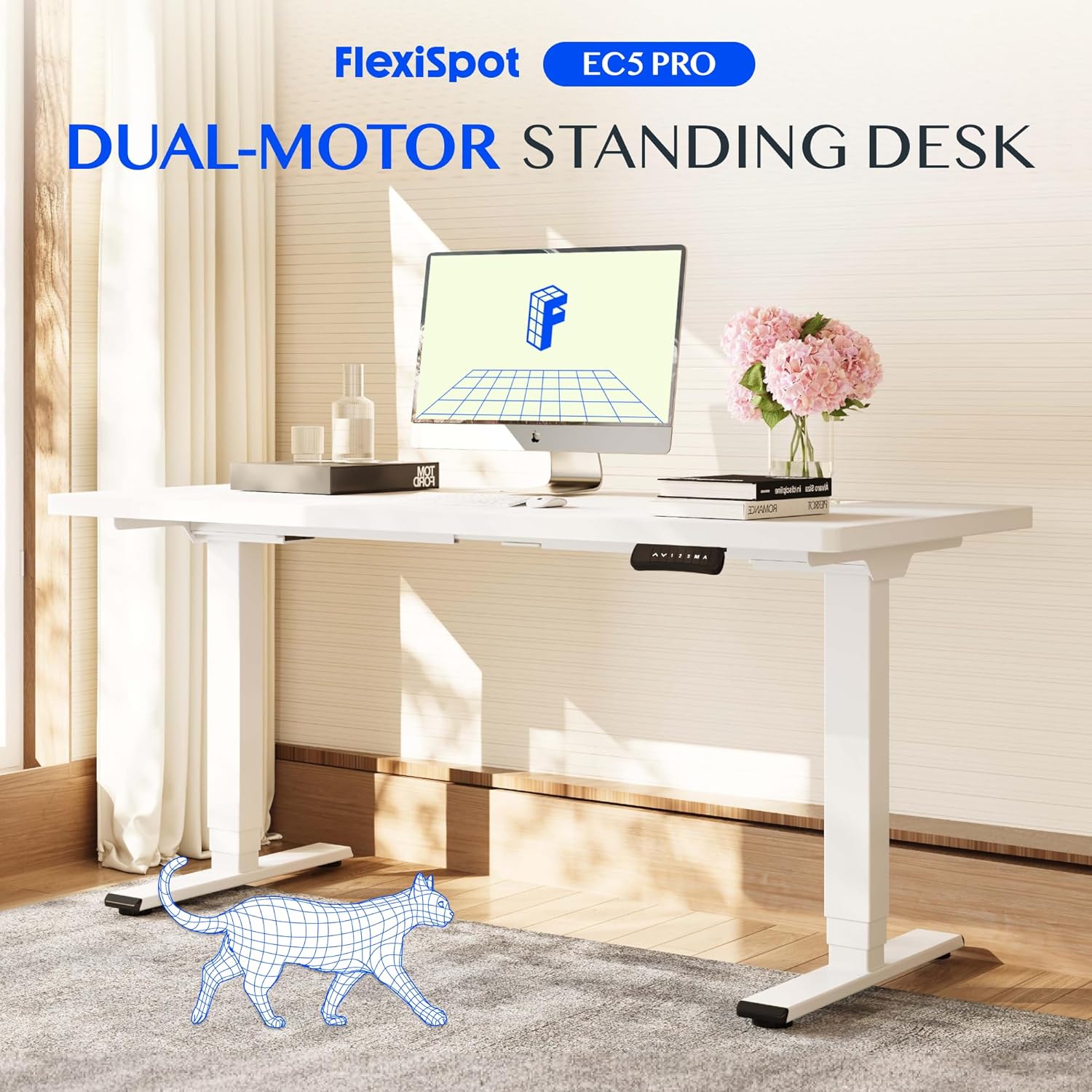 Detalle 1 de FLEXISPOT E5 PRO+ Tavolo Regolabile 120×60 2 Motori