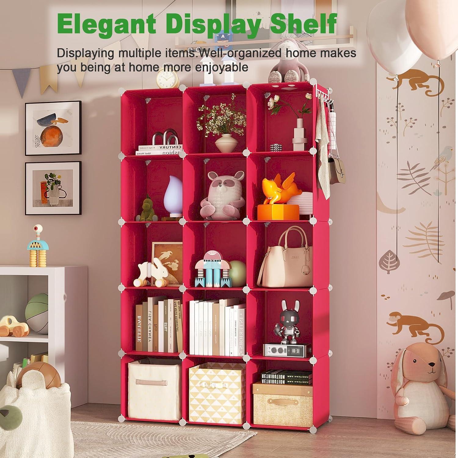Thumbnail 4 de C&AHOME UPCS16R 16-Cube Storage Organizer, Red Modular Plastic Shelves