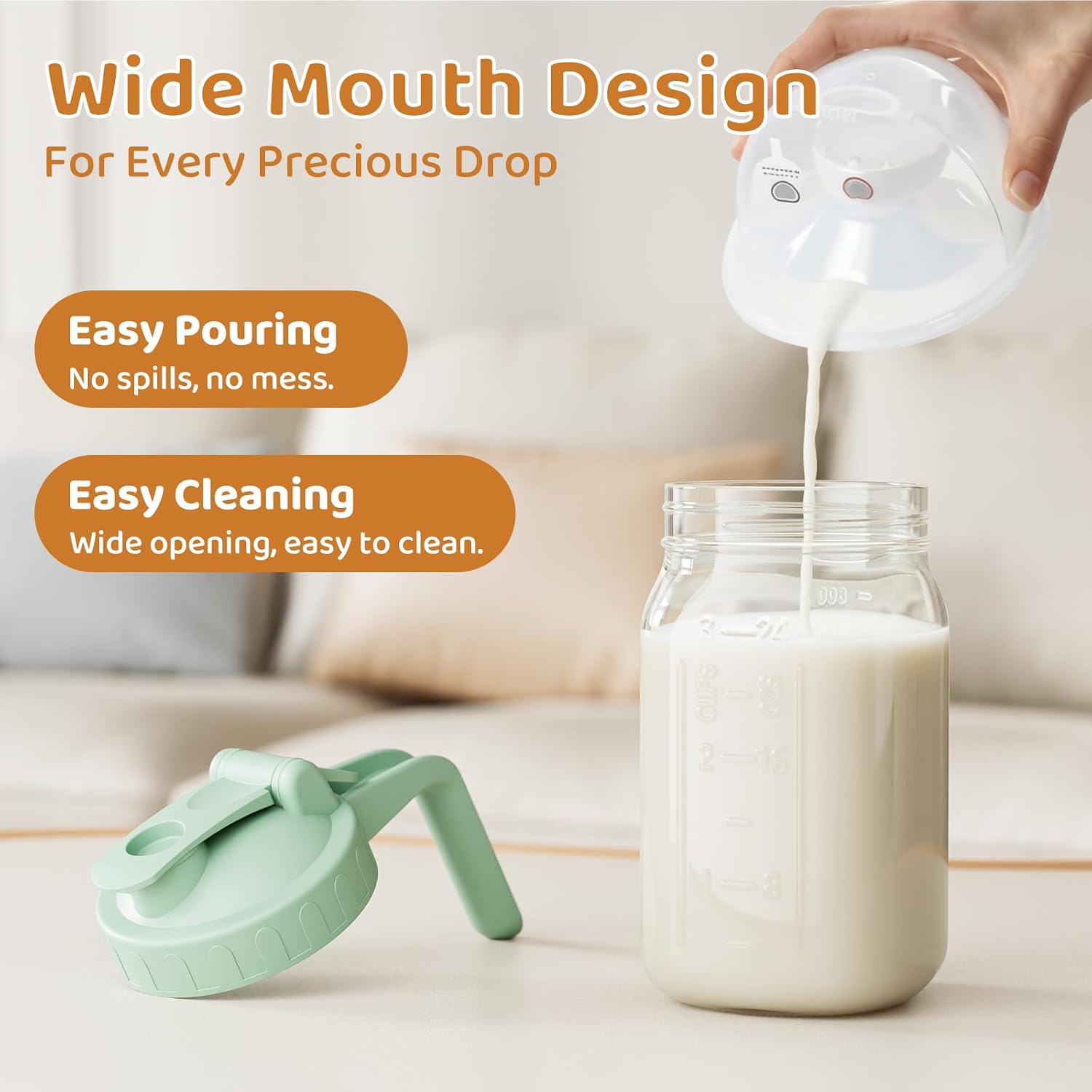 Detalle 2 de OneDream 32 oz Glass Breast Milk Pitcher with Sealing Lid and Wide Mouth