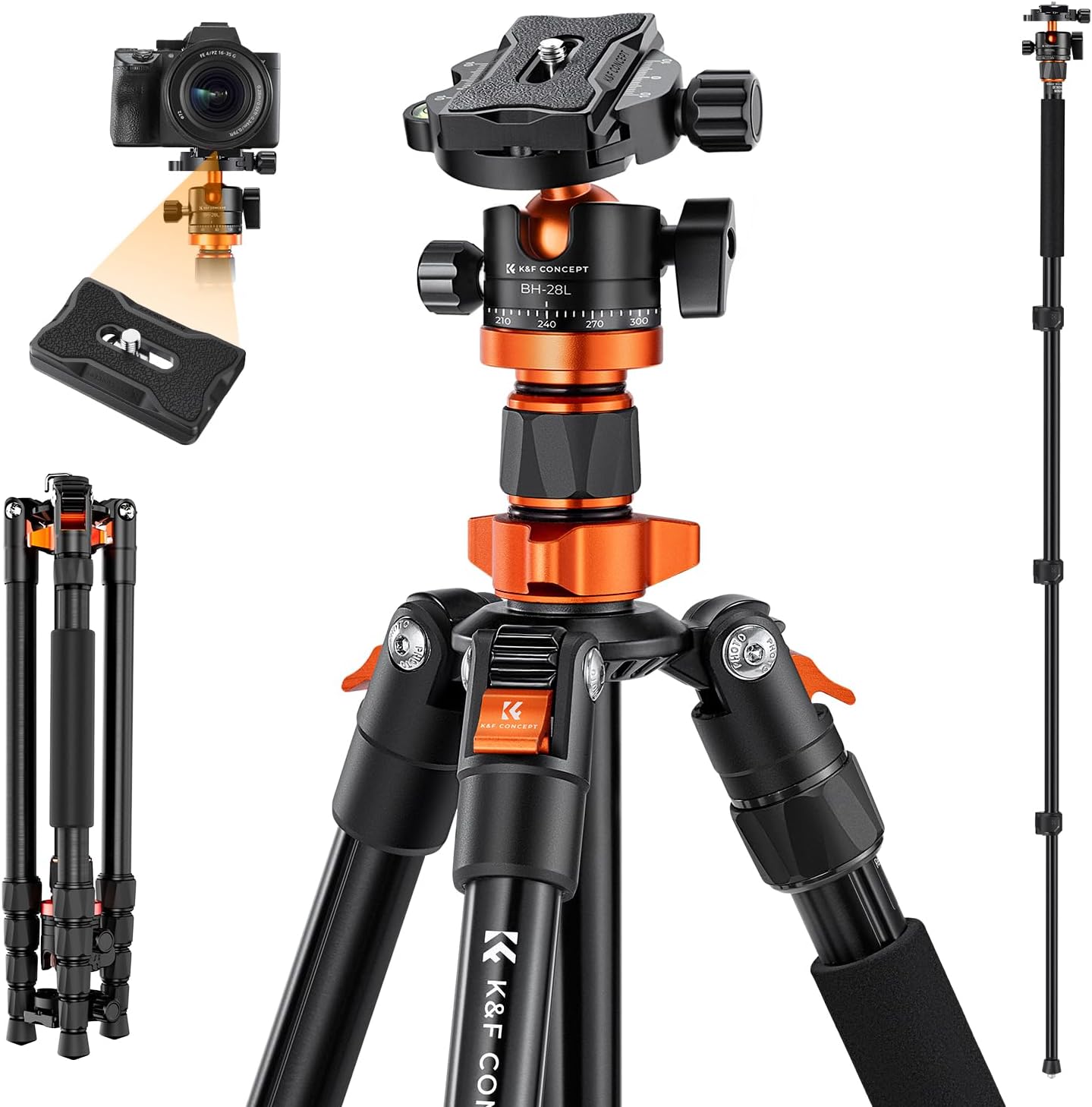 Thumbnail 6 de K&F CONCEPT O2341A1+BH-36 163cm tripod