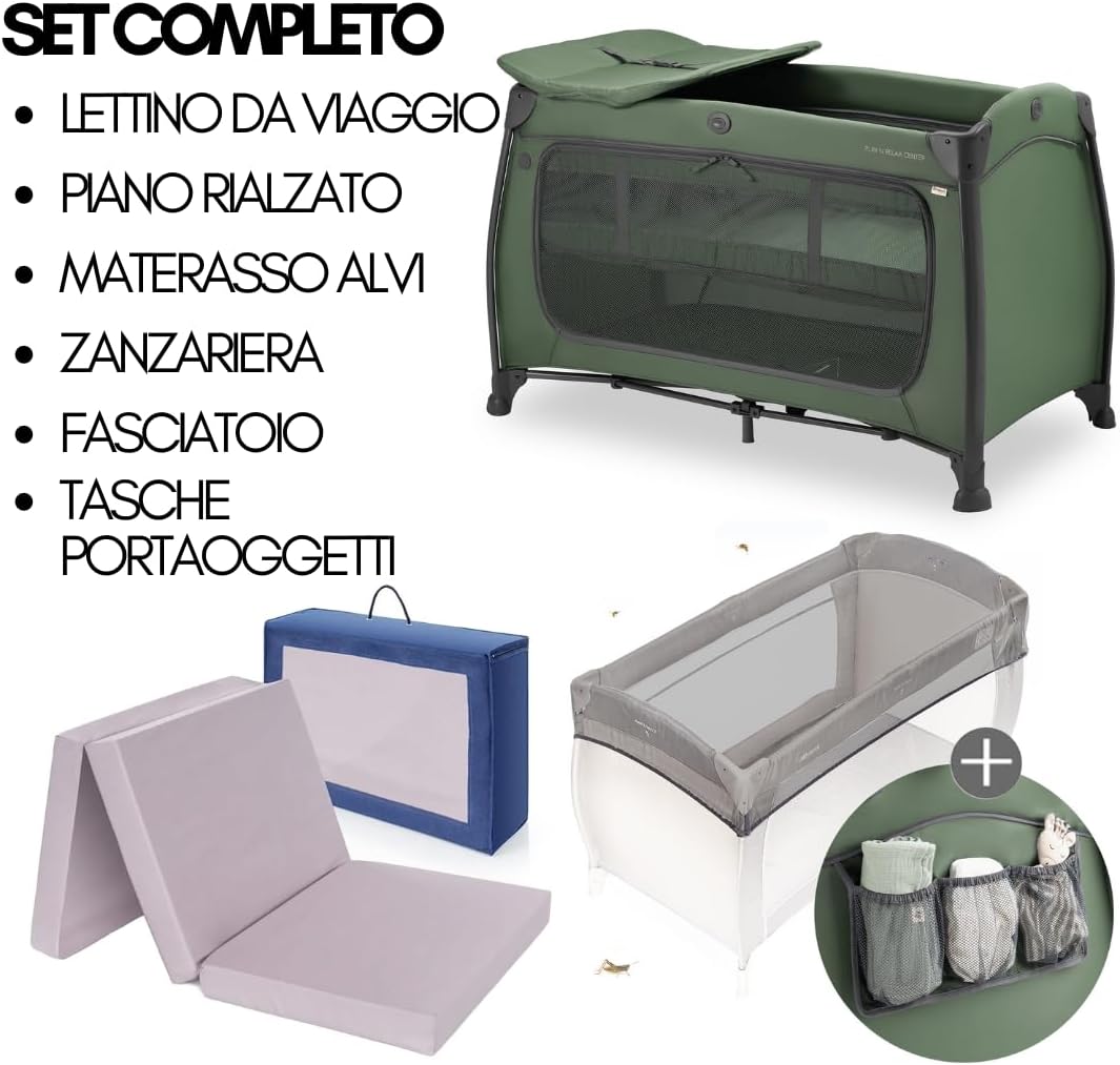 Thumbnail 1 de hauck Lettino Da Viaggio Play N Relax Center Set con Materasso Comfort e Zanzariera – Culla Neonato 120x60cm, 2 Livelli, Fasciatoio, Borsa e Apertura – Verde Scuro
