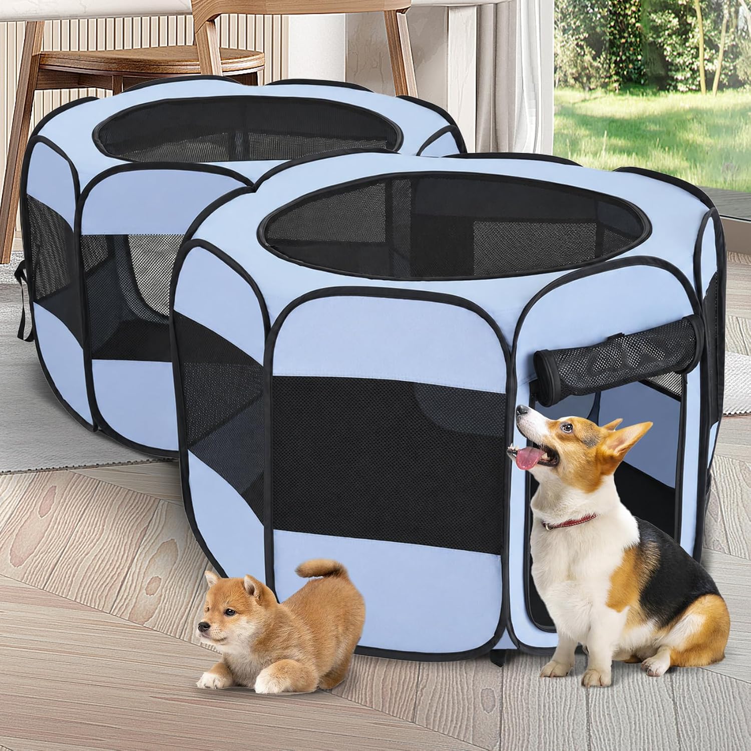 Detalle de EighteenTek 2-in-1 XLarge Pop-Up Pet Playpen, Two Rooms, Gray