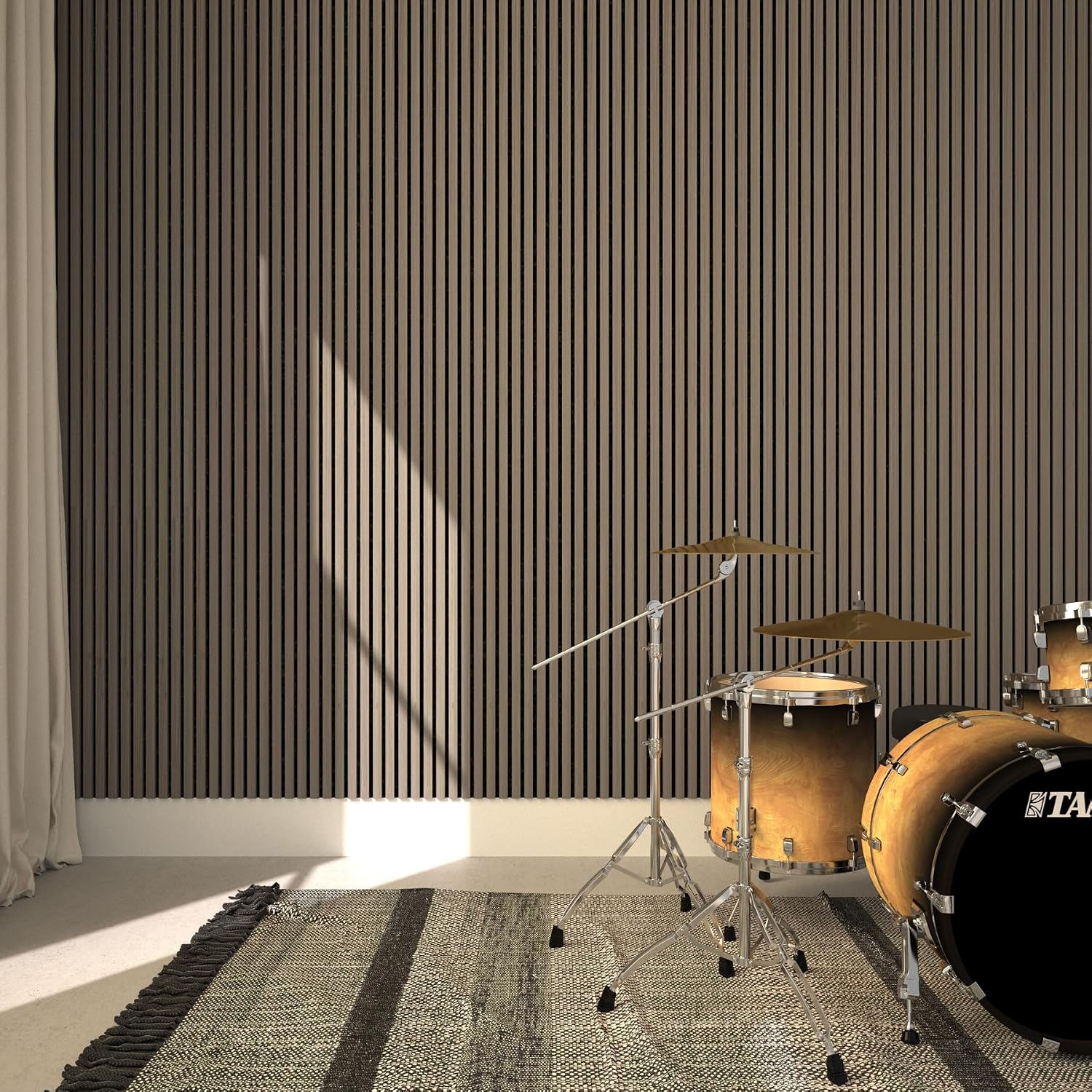 Detalle de tectake Sonic Wall III akustikpaneler, 4-pack i mörk ek med 3D-träfanér