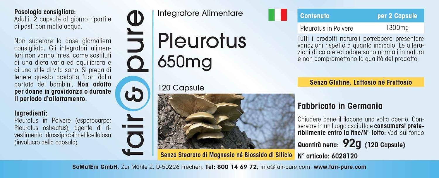 Detalle de Fair & Pure Pleurotus 650mg – Vegane Austernpilz-Kapseln, 120 Stück, in Deutschland hergestellt
