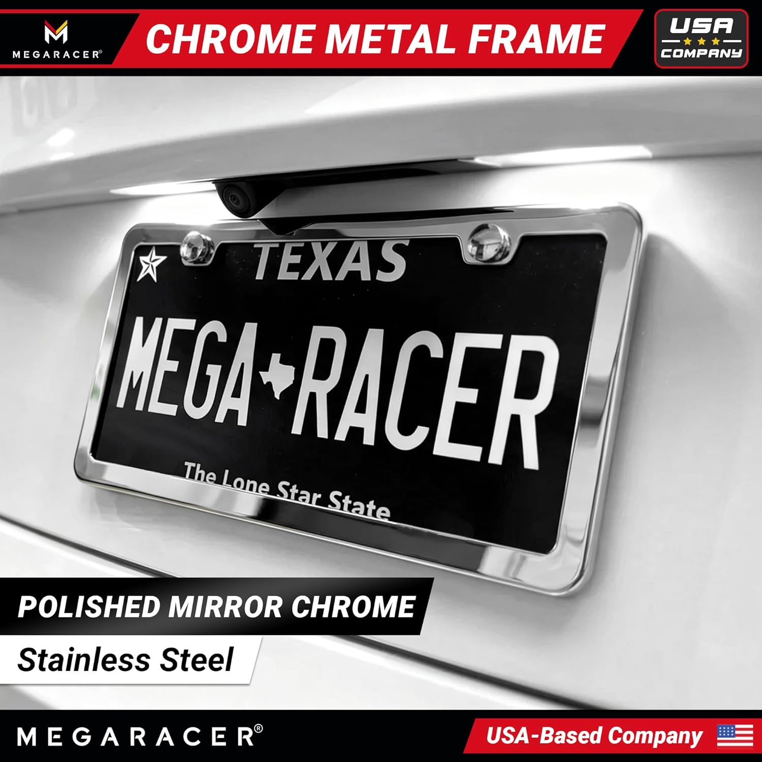 Thumbnail 1 de Polished Mirror Chrome Thin License Plate Frames (2-Pack) — Stainless Steel, Rattle-Free, Rust-Free, Street Legal