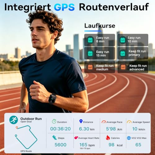 Thumbnail 2 de uaue Smartwatch mit integriertem GPS, 3ATM wasserdicht zum Schwimmen