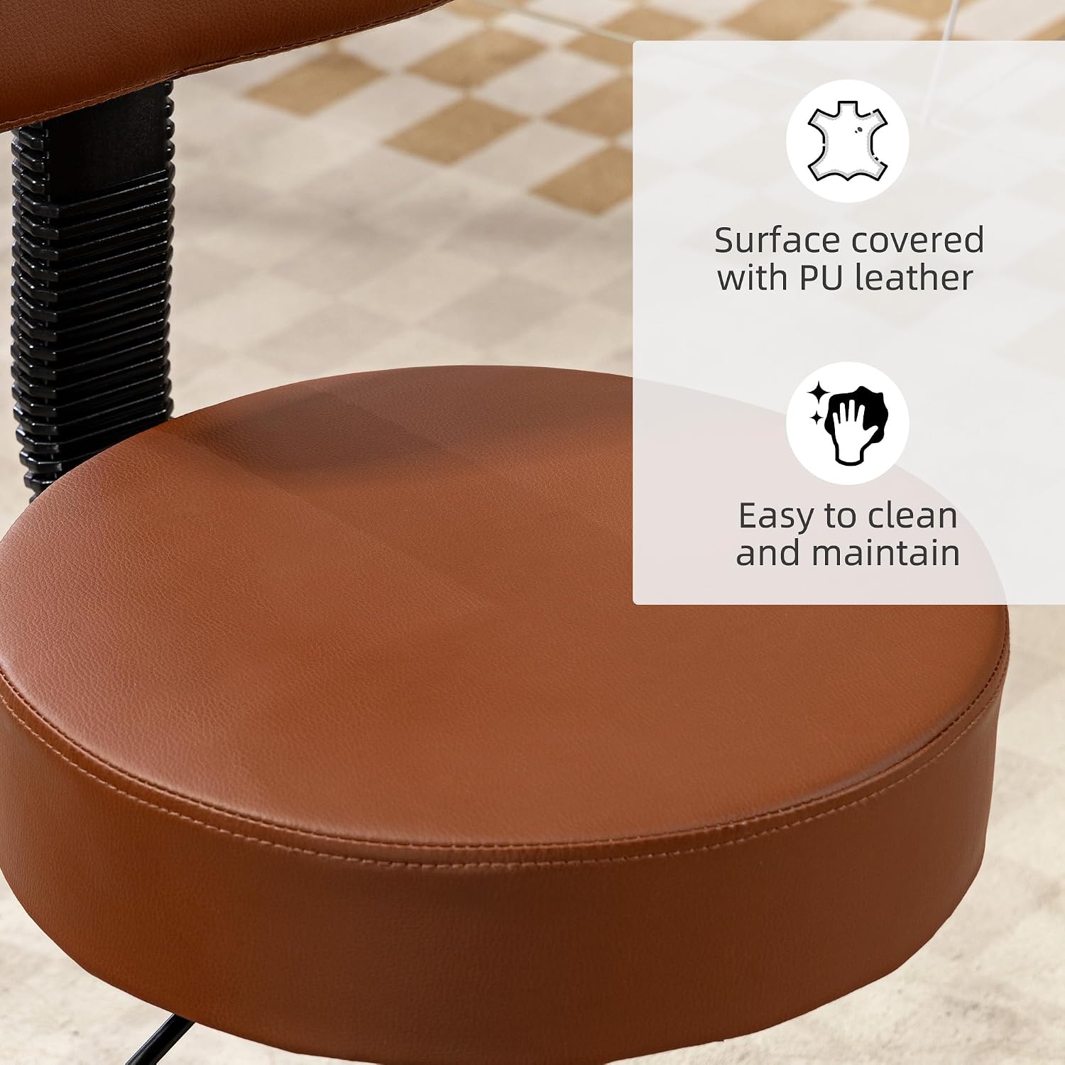 Detalle 2 de HOMCOM 503-023V70BN Salon Stool with Padded Back, 5 Wheels, Brown