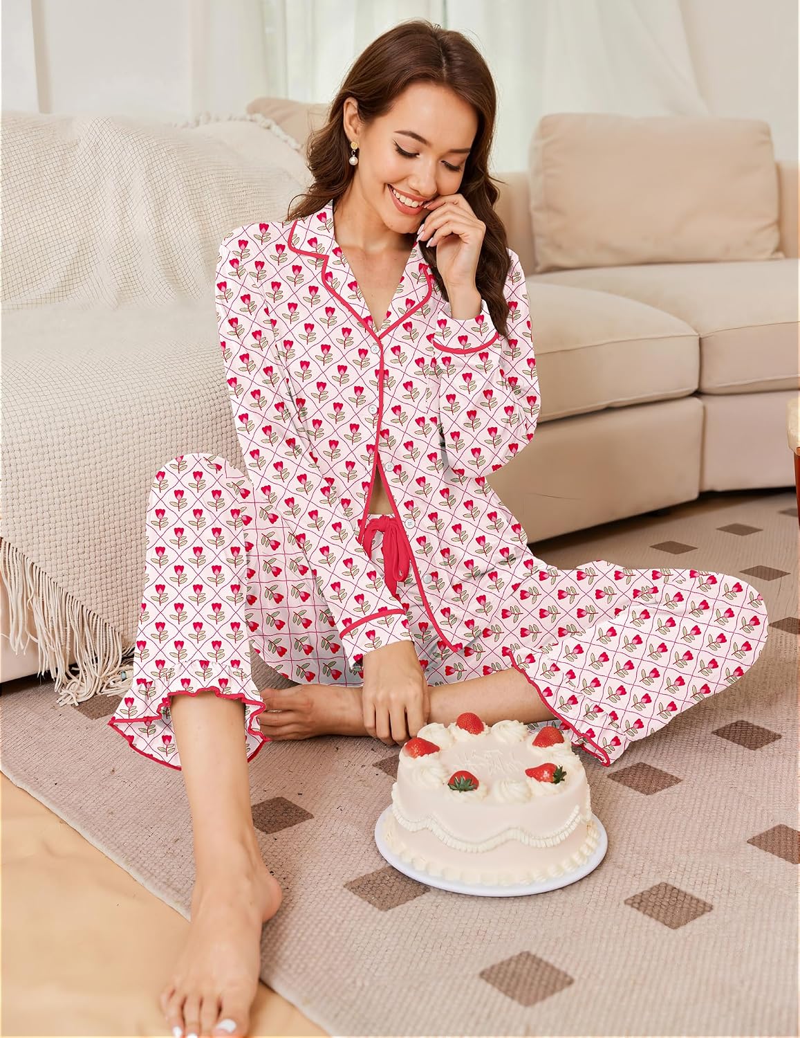 Detalle 2 de Ekouaer Women's Pajama Set Long Sleeve
