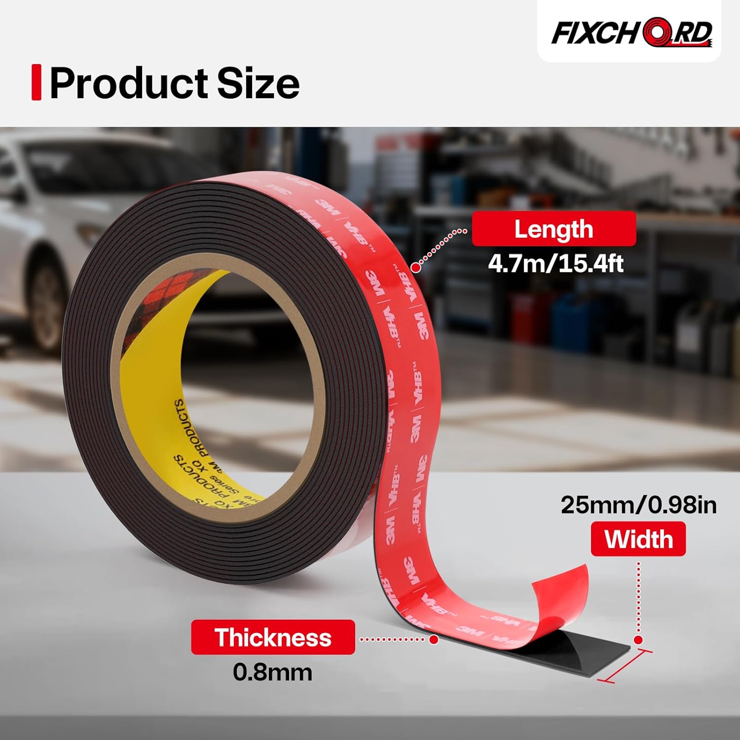 Thumbnail 1 de FIXCHORD Double Sided Tape Heavy Duty: Extra Strong Adhesive, Waterproof Foam Mounting Tape (Black, 15.4FT × 0.98IN)