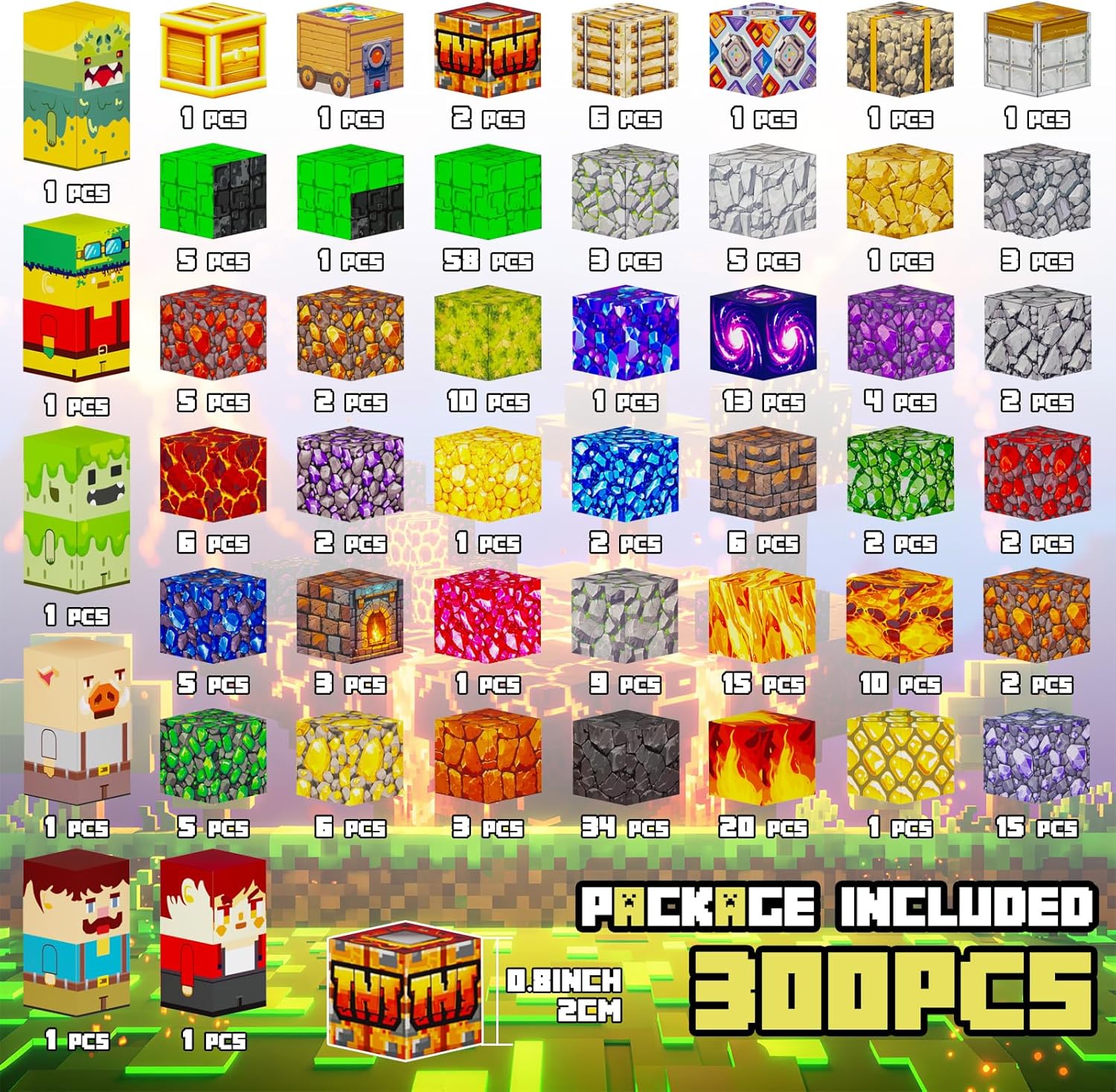 Detalle de Laoren Magnetic Building Blocks STEM Magnet Cubes (Lava Portal) – 300-Piece Set for Kids Ages 4–12