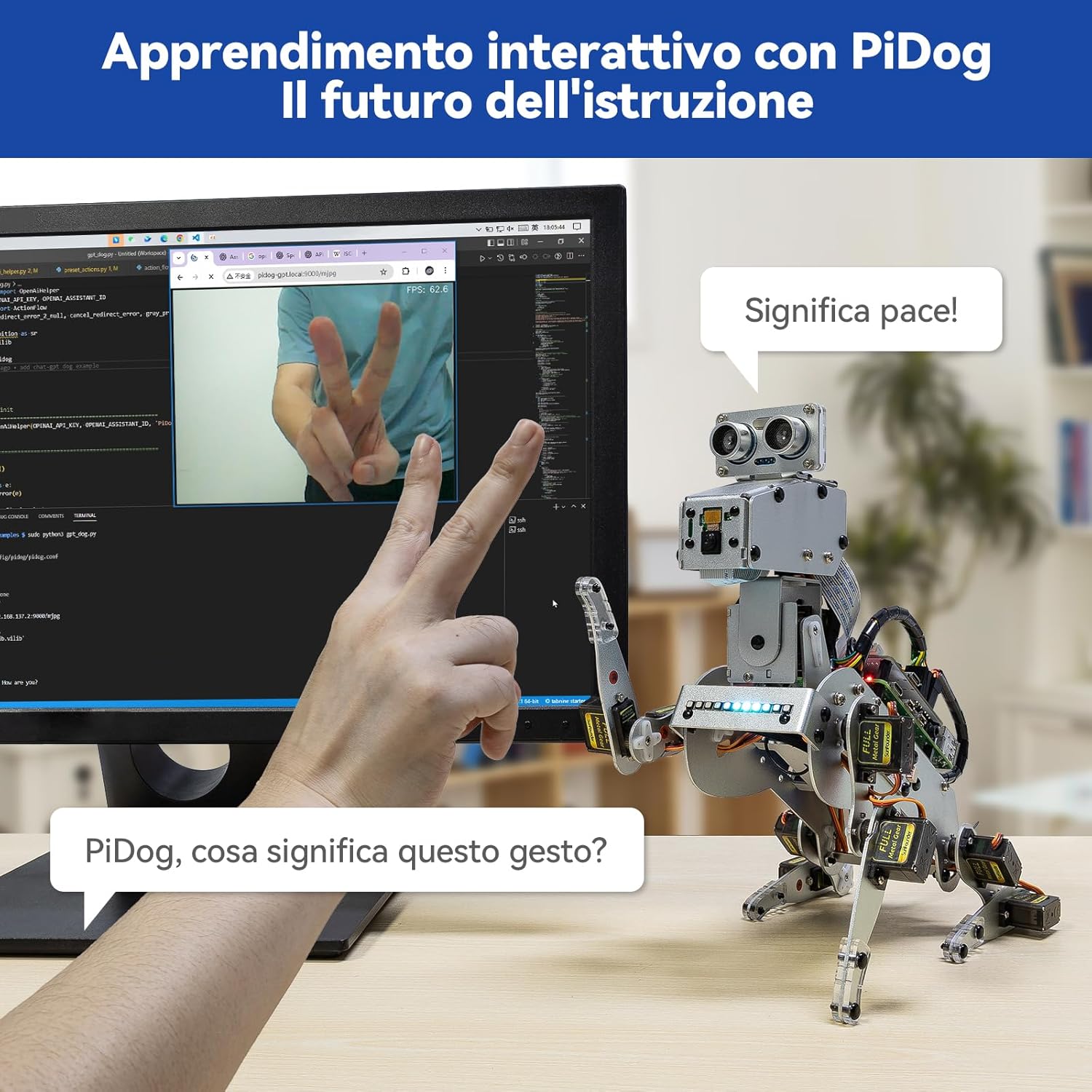 Detalle de SunFounder PiDog AI: Cane robot per Raspberry Pi 5/4/3B+/Zero 2W con multi-LLM, sensori e controllo da app