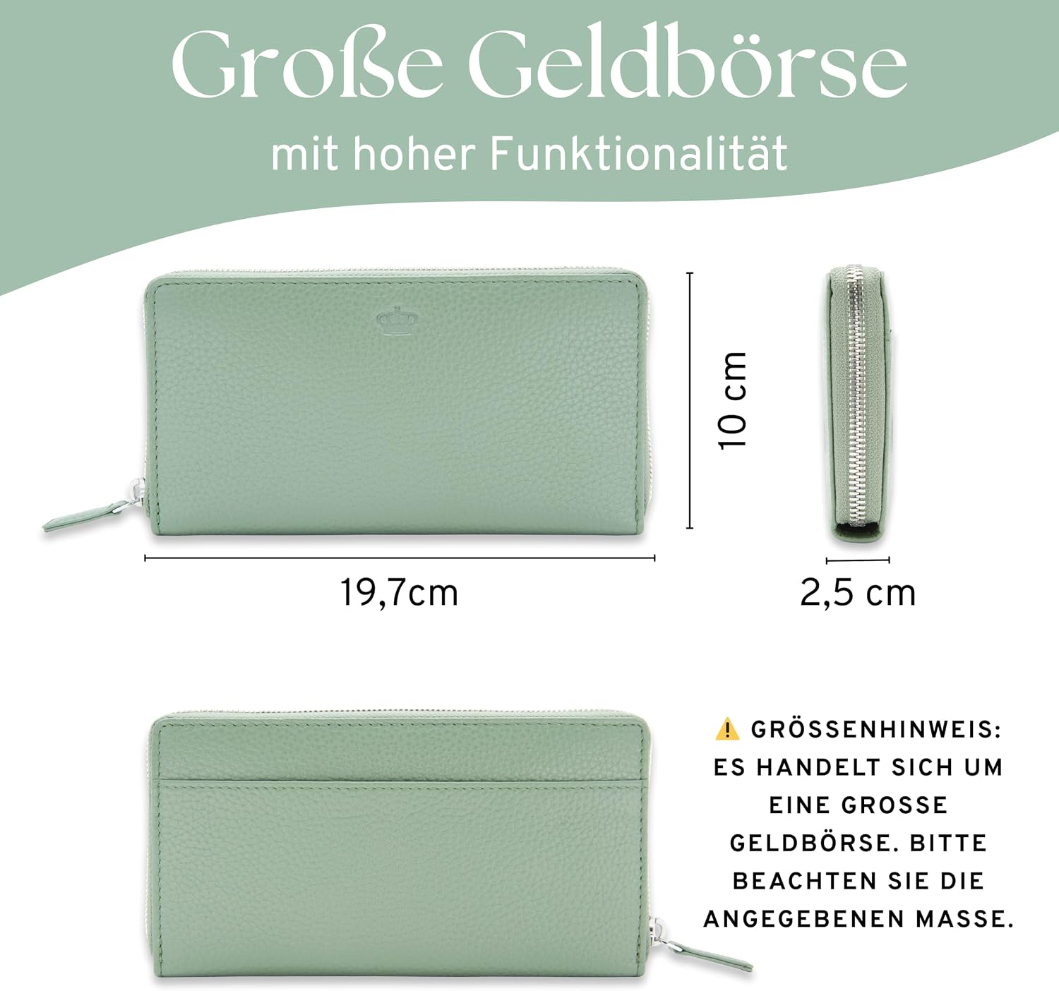 Detalle de Baur Damen Geldbörse – Echtes Leder, RFID-Schutz, 12 Kartenfächer und Rundum-Reißverschluss