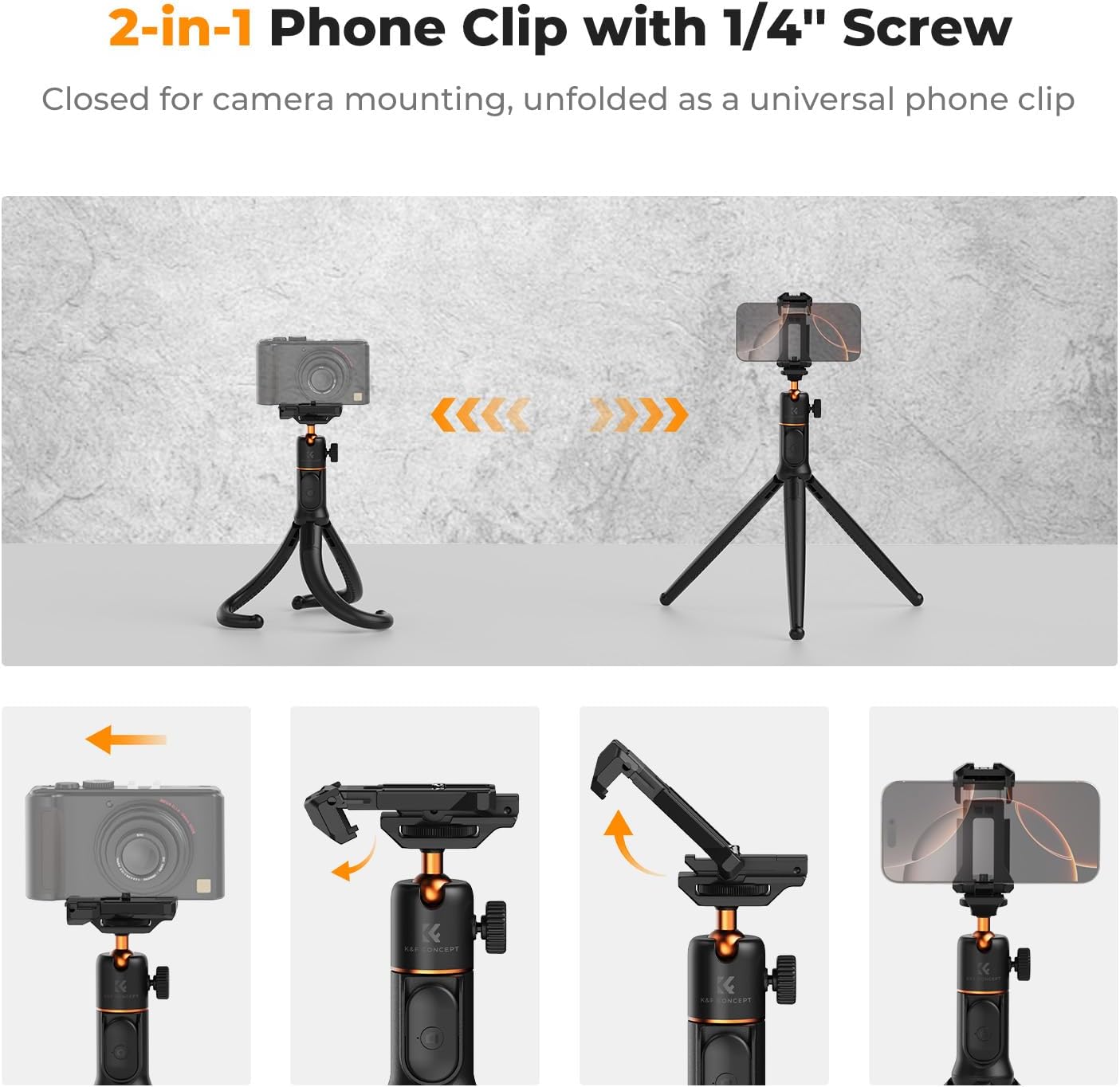 Thumbnail 3 de K&F Concept Treppiede Smartphone MS29: Mini Treppiede Estensibile con Telecomando e Testa a Sfera a 360°