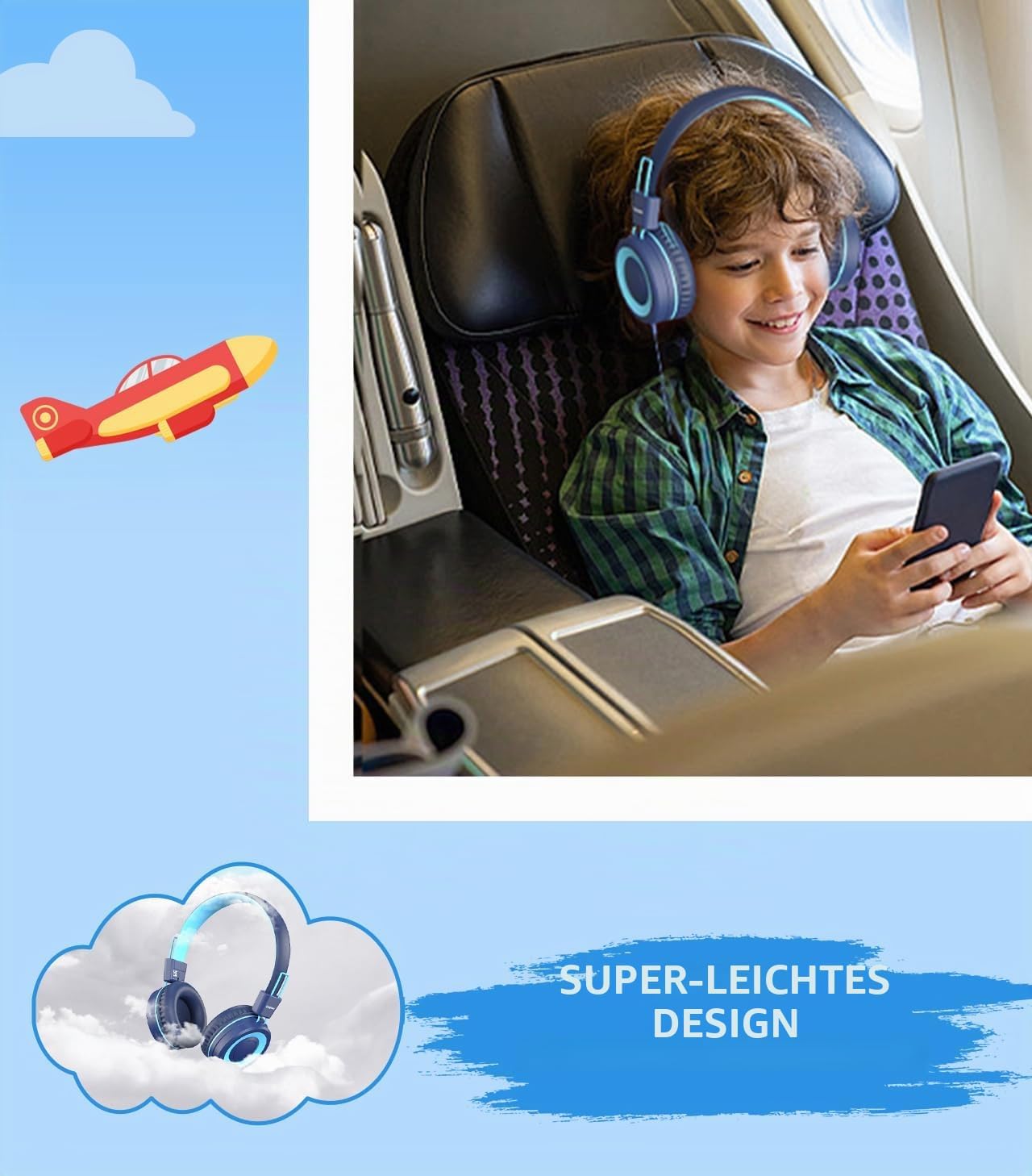 Detalle de Bywulanda Upgrade USB Typ C Kinder-Kopfhörer mit 94 dB Lautstärkebegrenzung und HD-Stereo-Sound