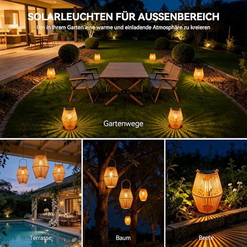 Thumbnail 6 de Ollny Lanternes Solaire Exterieur – 2 Pièces en Rotin Bohême, Blanc Chaud