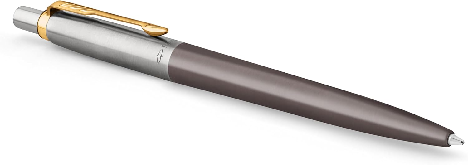 Detalle de Parker Jotter Kugelschreiber grau lackiert mit goldenen Zierteilen (mittlere Spitze) im Nachfüllpack | Geschenkbox