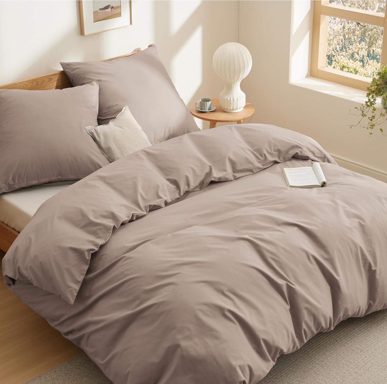 Detalle de BEDSURE Bettwäsche 220x240 Baumwolle Khaki – 3-teiliges Set mit Reißverschluss, OEKO-TEX zertifiziert