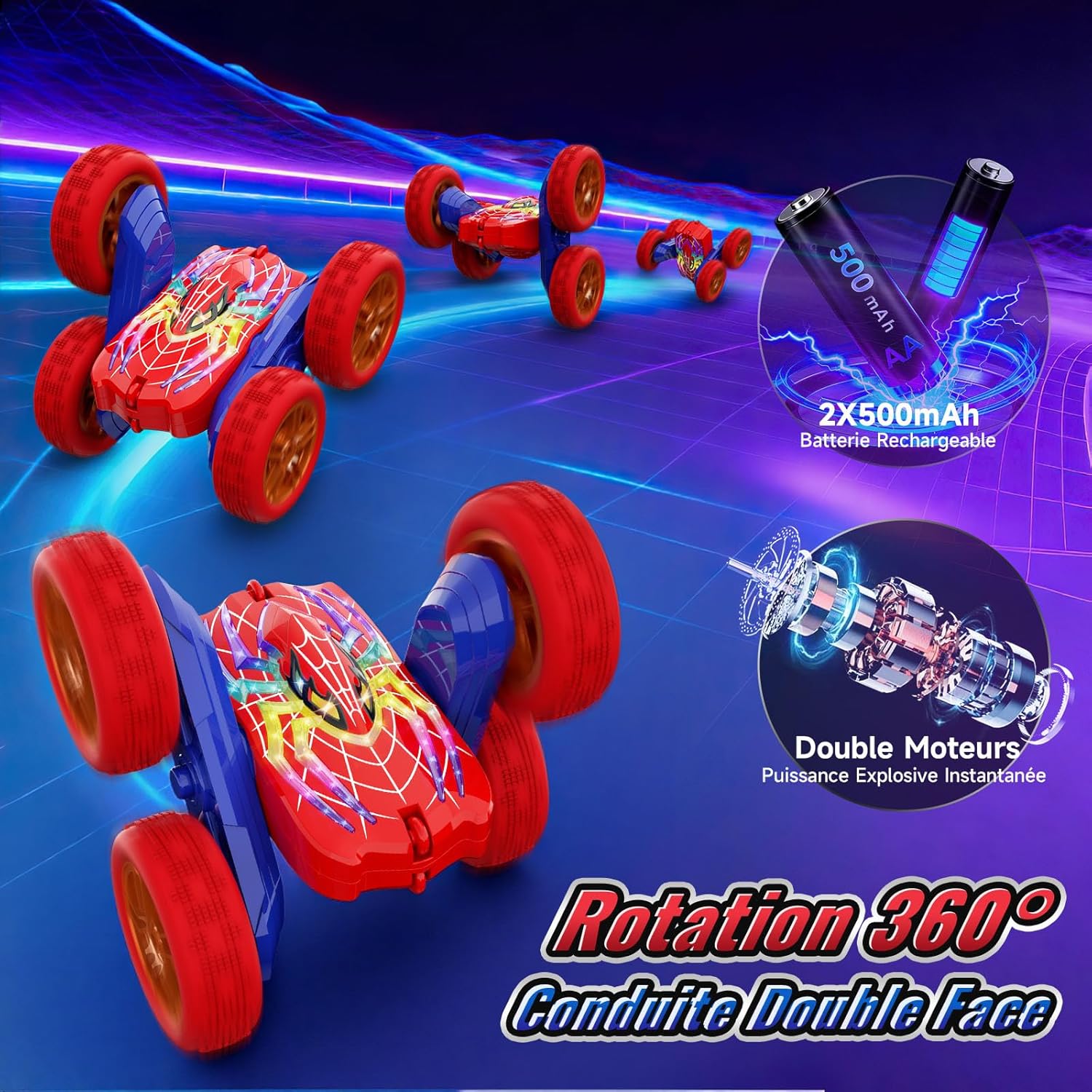 Thumbnail 3 de Voiture Télécommandée Enfant 2.4GHz 4WD Stunt Monster Truck — LED et flips 360°