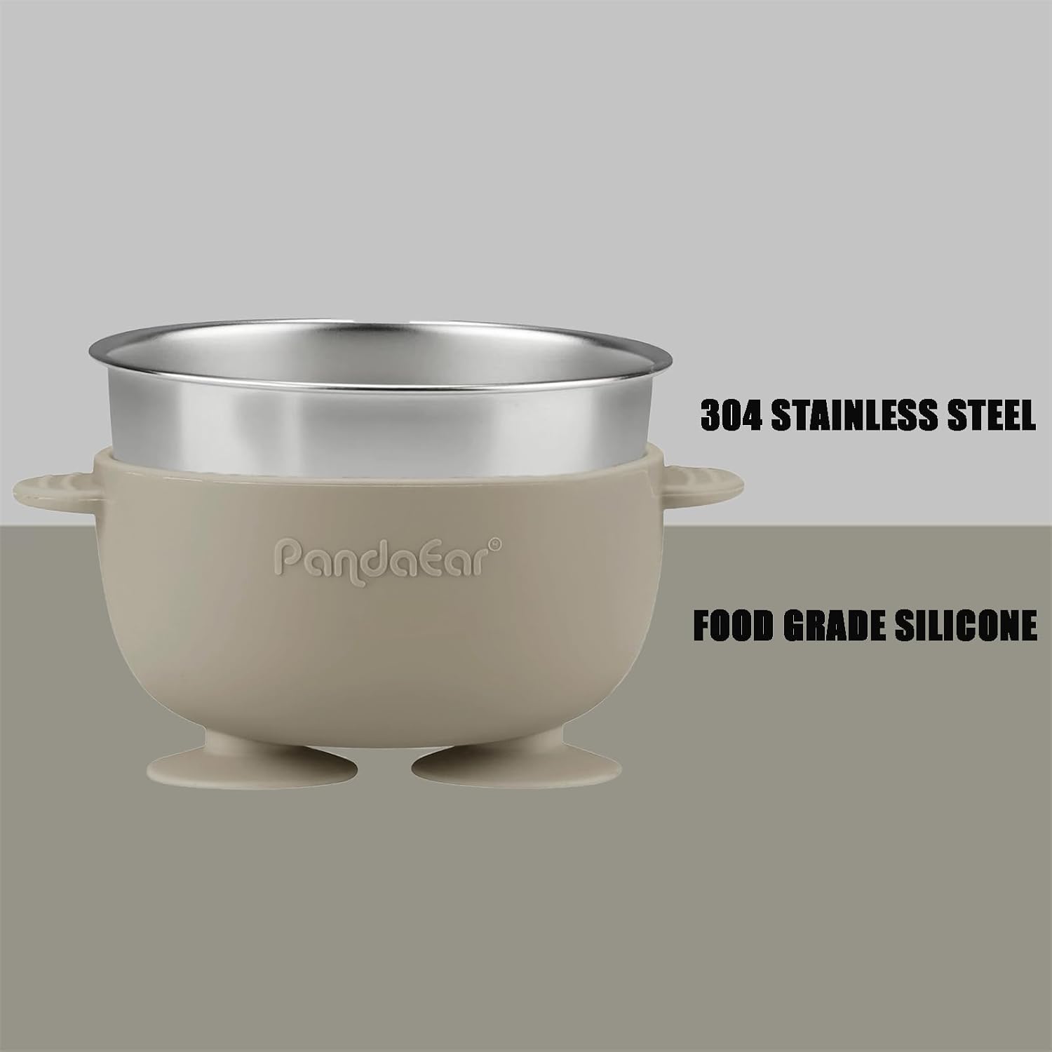 Detalle 2 de PandaEar Baby Suction Bowls, set met 3 roestvrijstalen kommen en 3 siliconenlepels