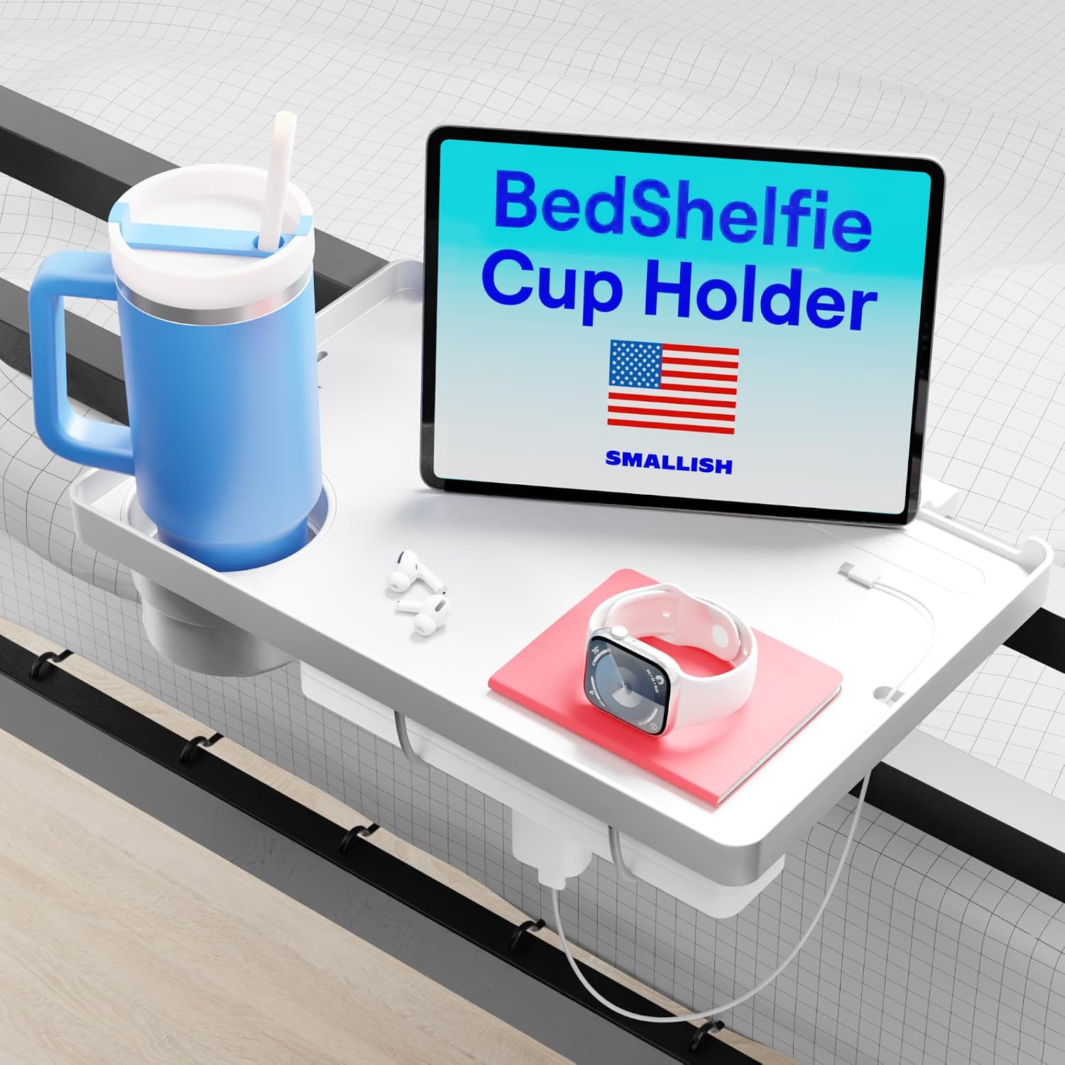 Detalle de BedShelfie Bedside Shelf for Dorm Bedside Storage – Clip-On Floating Nightstand