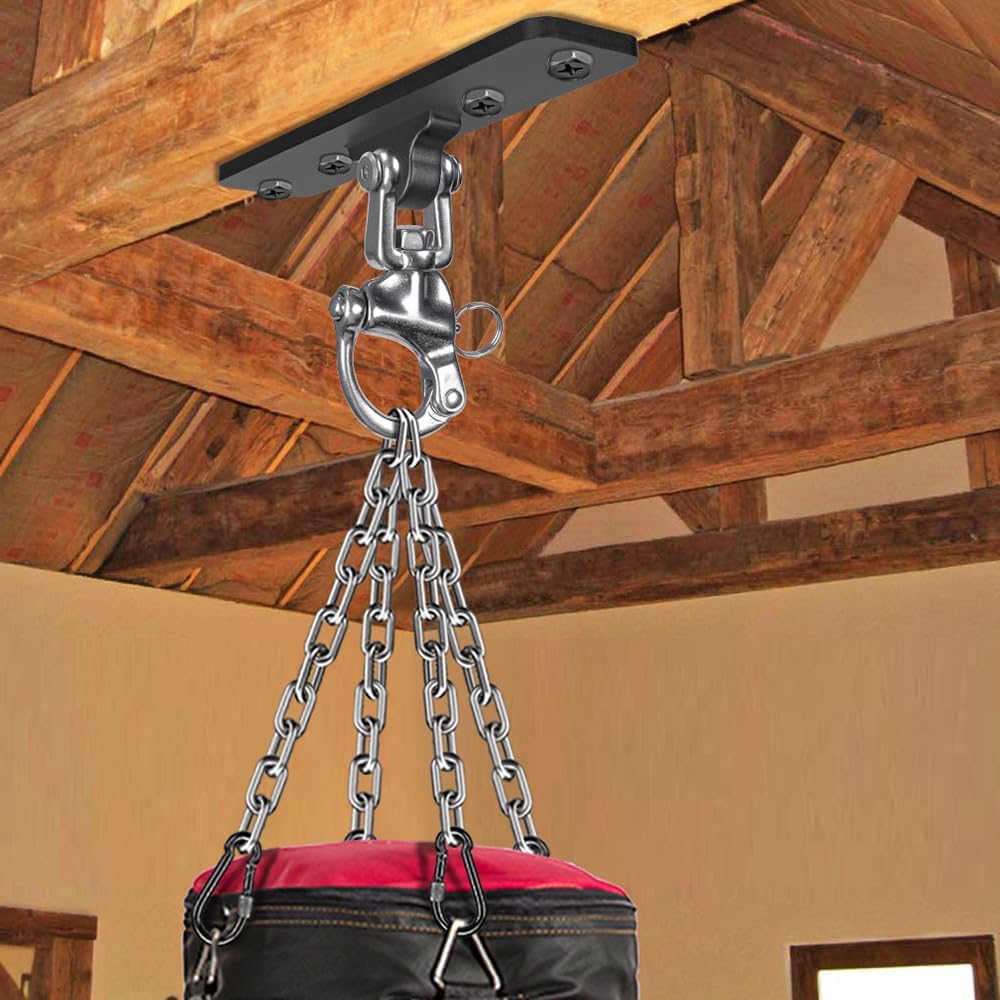 Detalle 1 de Dolibest Schaukel Deckenhaken – 180° drehbar, 4-Loch Deckenhalterung aus Stahl, belastbar bis 408 kg