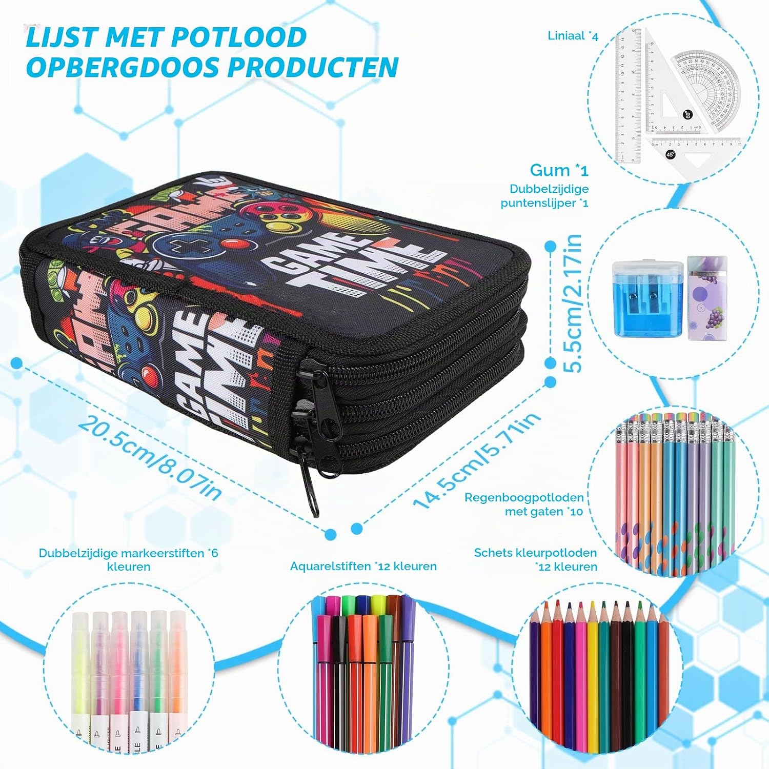 Detalle 2 de WnlahuWA A9B176 etui met 3 vakken, gamecontrollerdesign en schrijfset
