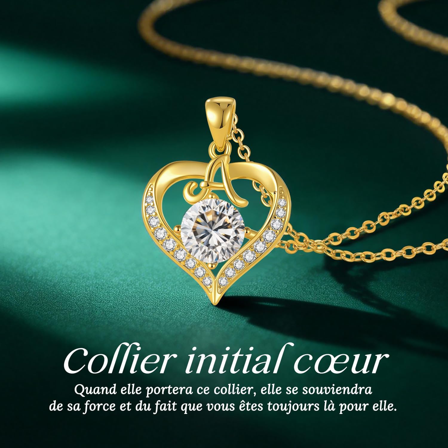 Detalle de LOUISA SECRET Collier femme à initiales A-Z avec pendentif cœur d’amour plaqué or 18K