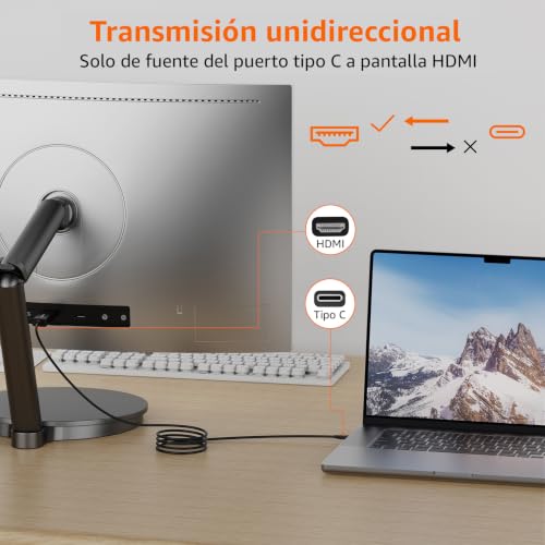 Detalle de Cable adaptador USB-C (fuente) a HDMI (pantalla) Amazon Basics, 4K 30 Hz, 1,8 m, negro