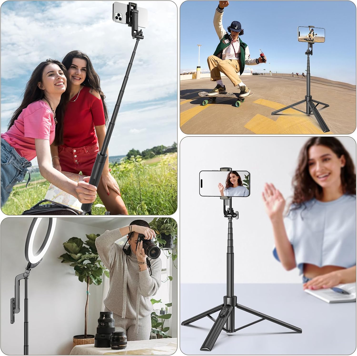 Thumbnail 6 de Selfie Stick Travel Tripod for Cell Phone with Remote — 63 Inch, Black
