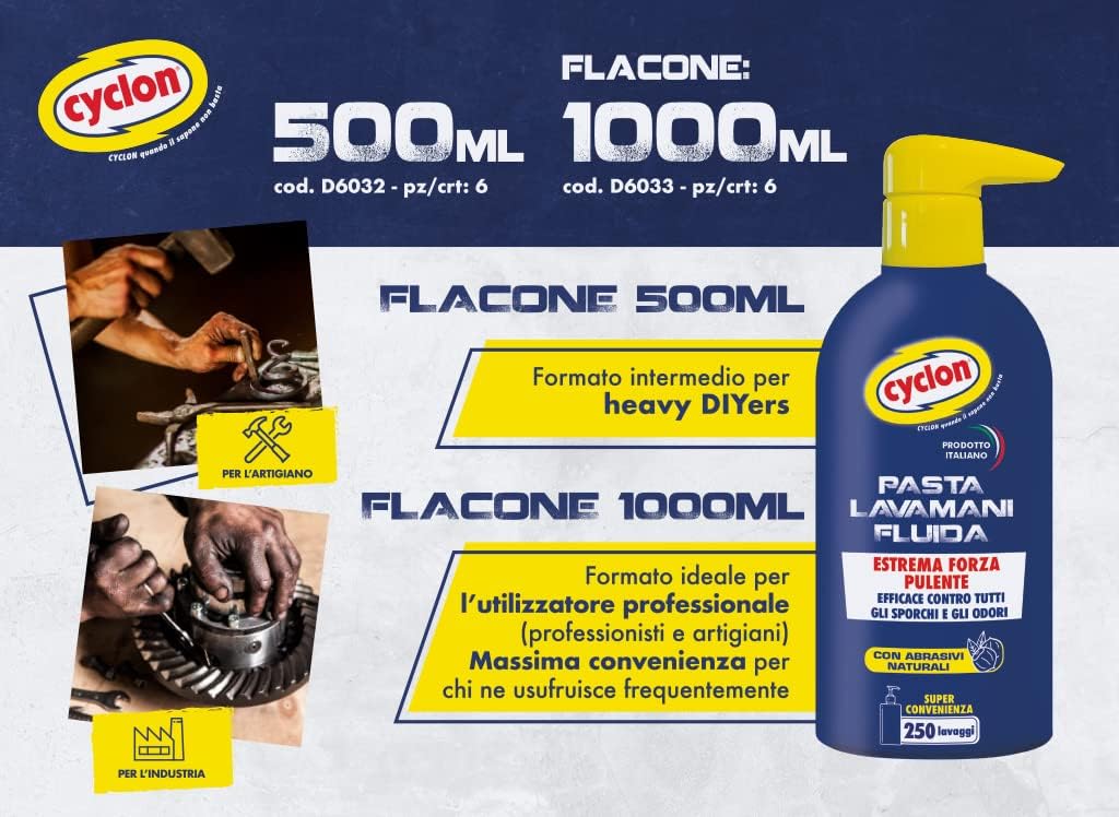 Detalle 2 de Cyclon Pasta Lavamani Fluida 1000 ml: detergente emolliente per mani pulite e profumate