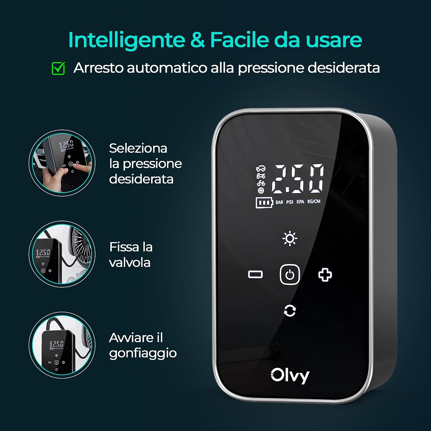 Thumbnail 1 de Olvy Compressore d'aria portatile 12V: gonfiaggio rapido e sicuro ovunque