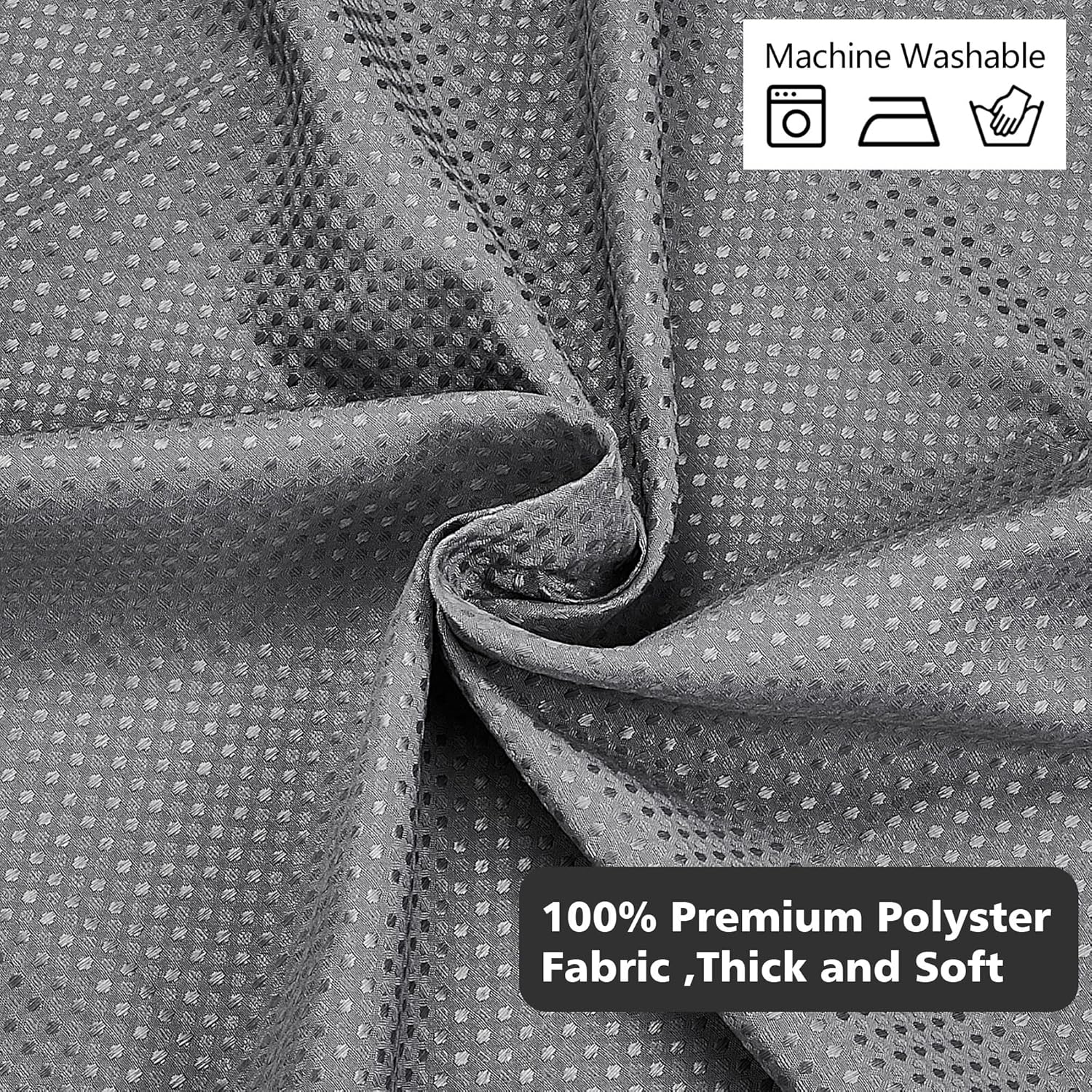 Thumbnail 3 de KAIMEIYU Rideau de Douche en Tissu Polyester Lavable en Machine, 180x200 cm – Motif Waffle Grisé avec 12 Crochets Métalliques