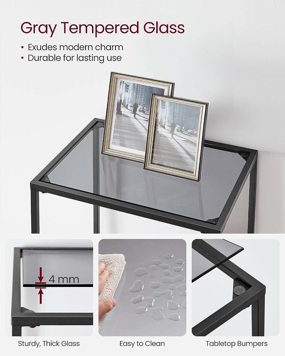 Detalle de VASAGLE LGT500G01 6-Tier Bathroom Shelf with Tempered Glass, Slate Grey