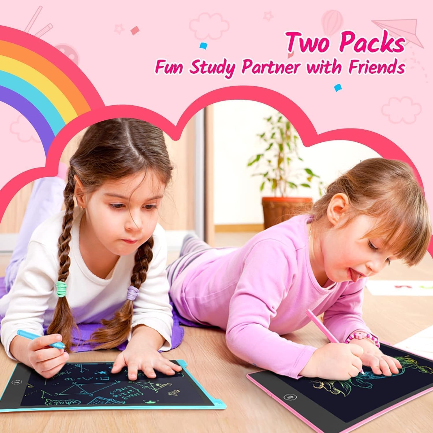 Detalle 2 de TECJOE 10 Inch 2 Pack LCD Writing Tablet for Kids: Mess-Free Doodle Boards for Travel and Learning