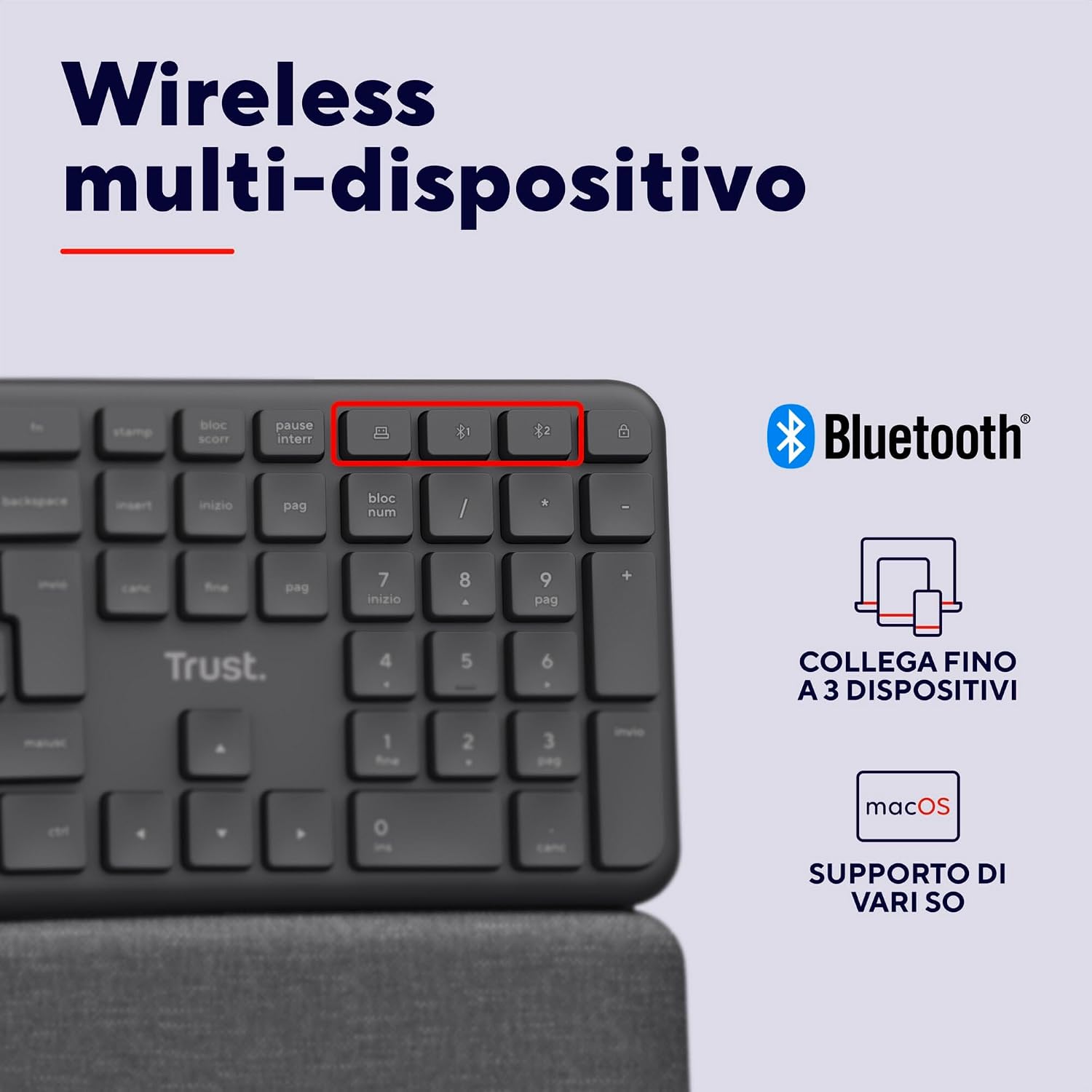 Thumbnail 4 de Trust Arvia Tastiera Ergonomica Wireless