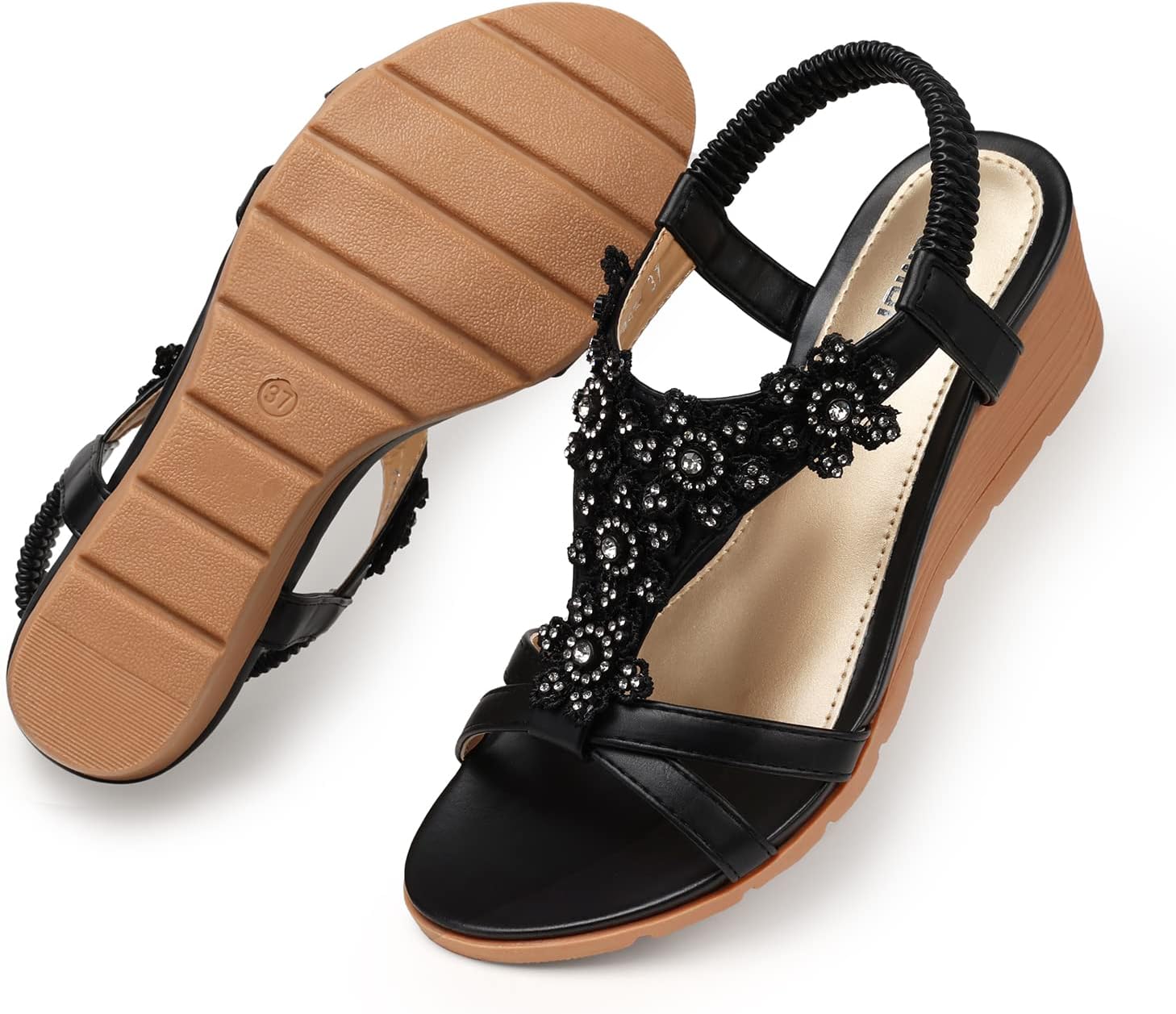Thumbnail 6 de TEMOFON Women's Low Wedge Heels Summer Dressy Platform Sandals with Elastic Ankle Strap